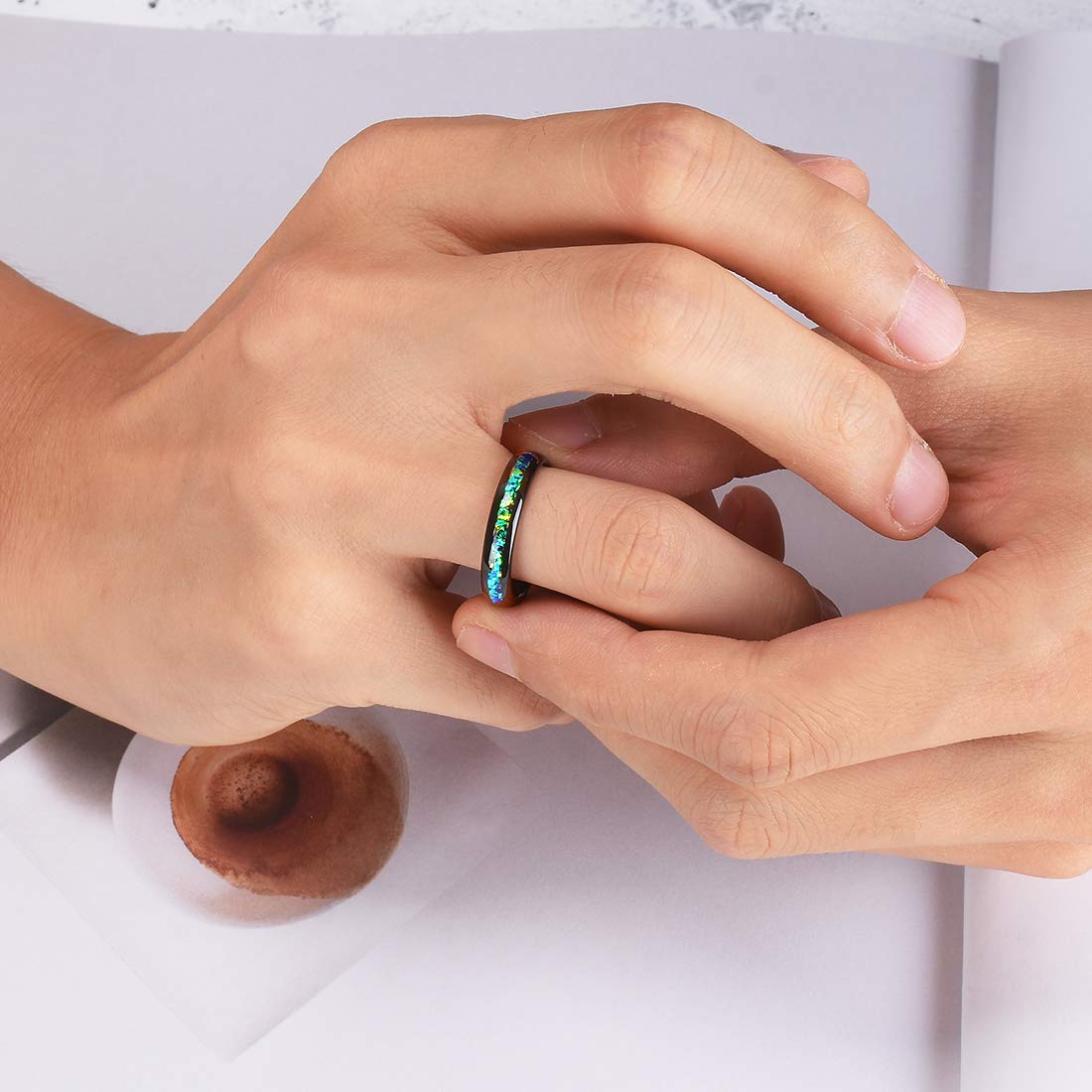 King Will Men's 4mm/6mm/8mm Black Tungsten Wedding Ring with Blue Green Purple Inlay - Durable Comfort Fit Wedding Band for Men, Perfect for Engagement, Anniversary & Special Occasions