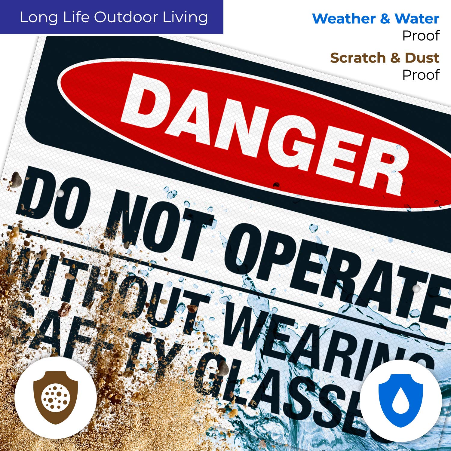 Danger Do Not Operate Without Safety Glasses Sign - OSHA Compliant 18x24 Inch Reflective Aluminum Sign - 3M EGP .080 Thick Fade-Resistant for Indoor/Outdoor Use - Made in USA - Perfect for Construction Sites, Factories & Hazardous Work Areas