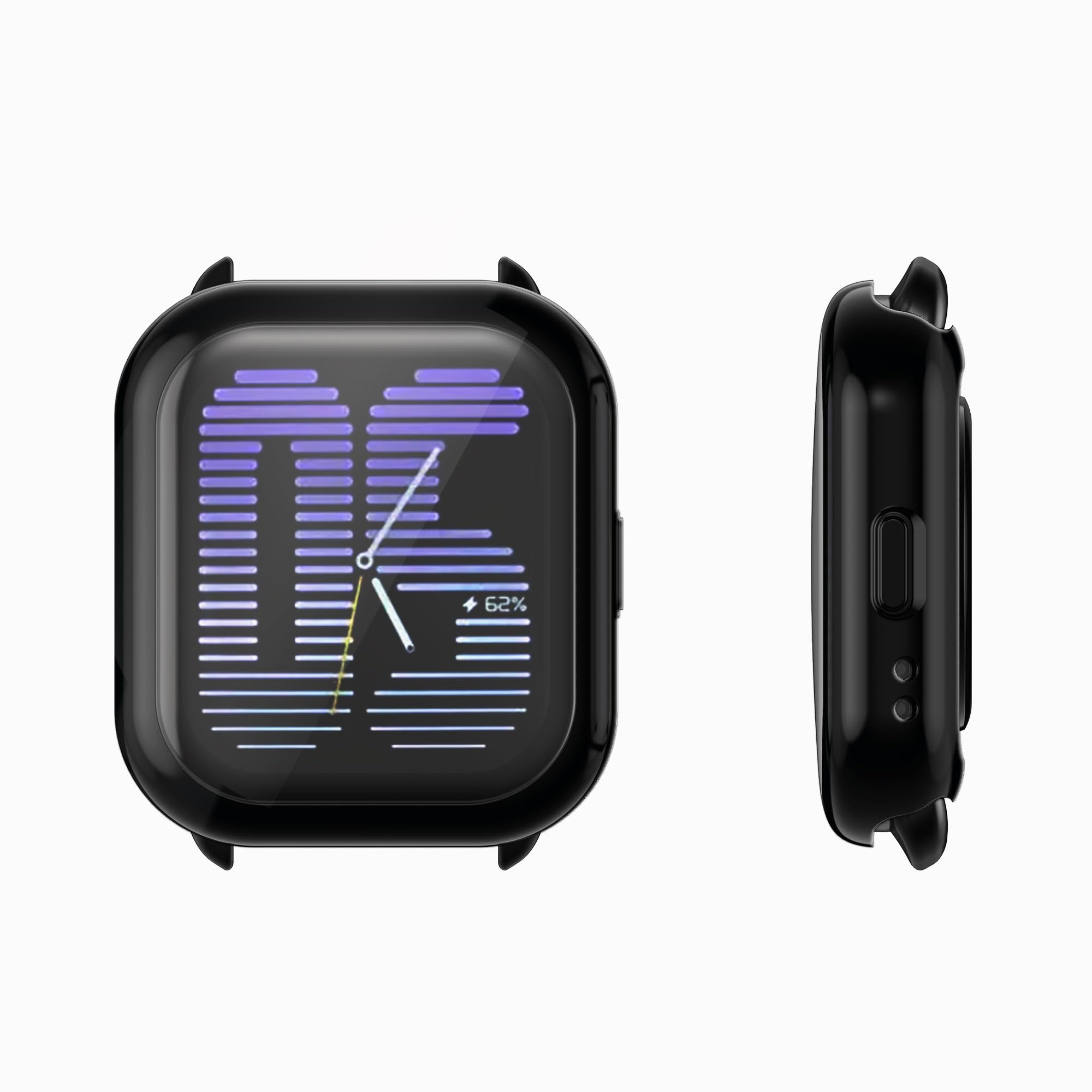 kwmobile Silicone Screen Frame Case for Amazfit Active (A2211) - 2 Pack Protective Cover for Fitness Tracker - Black & Silver - Perfect for Gym, Running & Outdoor Activities