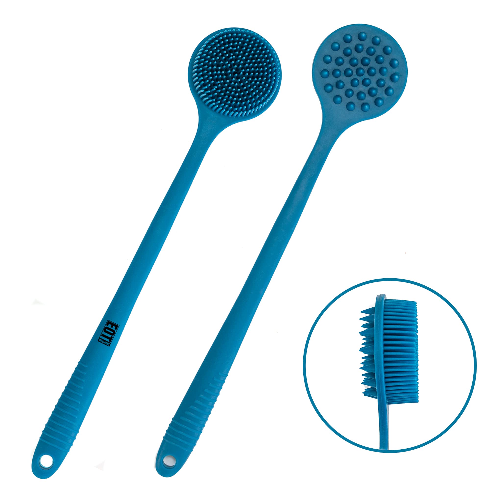 Flexible Long Handle Silicone Body Brush & Hair Scrubber - Exfoliating Back Brush for Shower, Scalp Massager & Hair Washer - Blue Sapphire - Perfect for Deep Cleansing, Relaxing Massage & Hard-to-Reach Areas