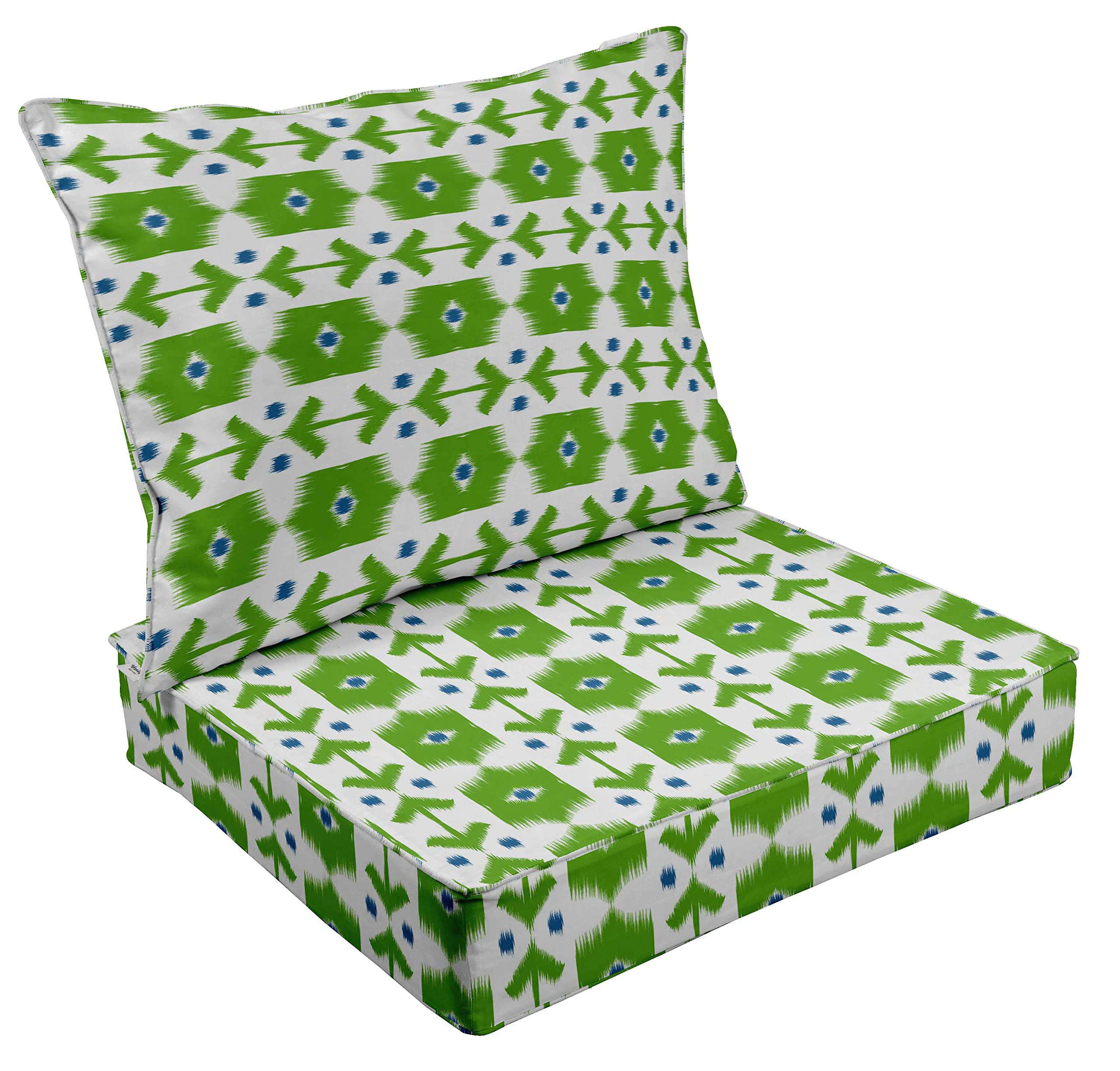 Printed Outdoor Deep Seat Patio Cushions Set - 2pcs All-Weather Replacement Cushions (25x25x5 Inches) - Light Green - Perfect for Patio Furniture, Garden Chairs, and Backyard Lounging