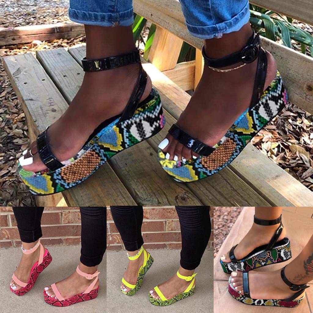 Women's Wide Width Wedge Sandals with Ankle Buckle - 2020 Fashion Summer Beach Sandals, Open Toe Espadrille Platform Shoes for Casual Outings & Vacation Wear