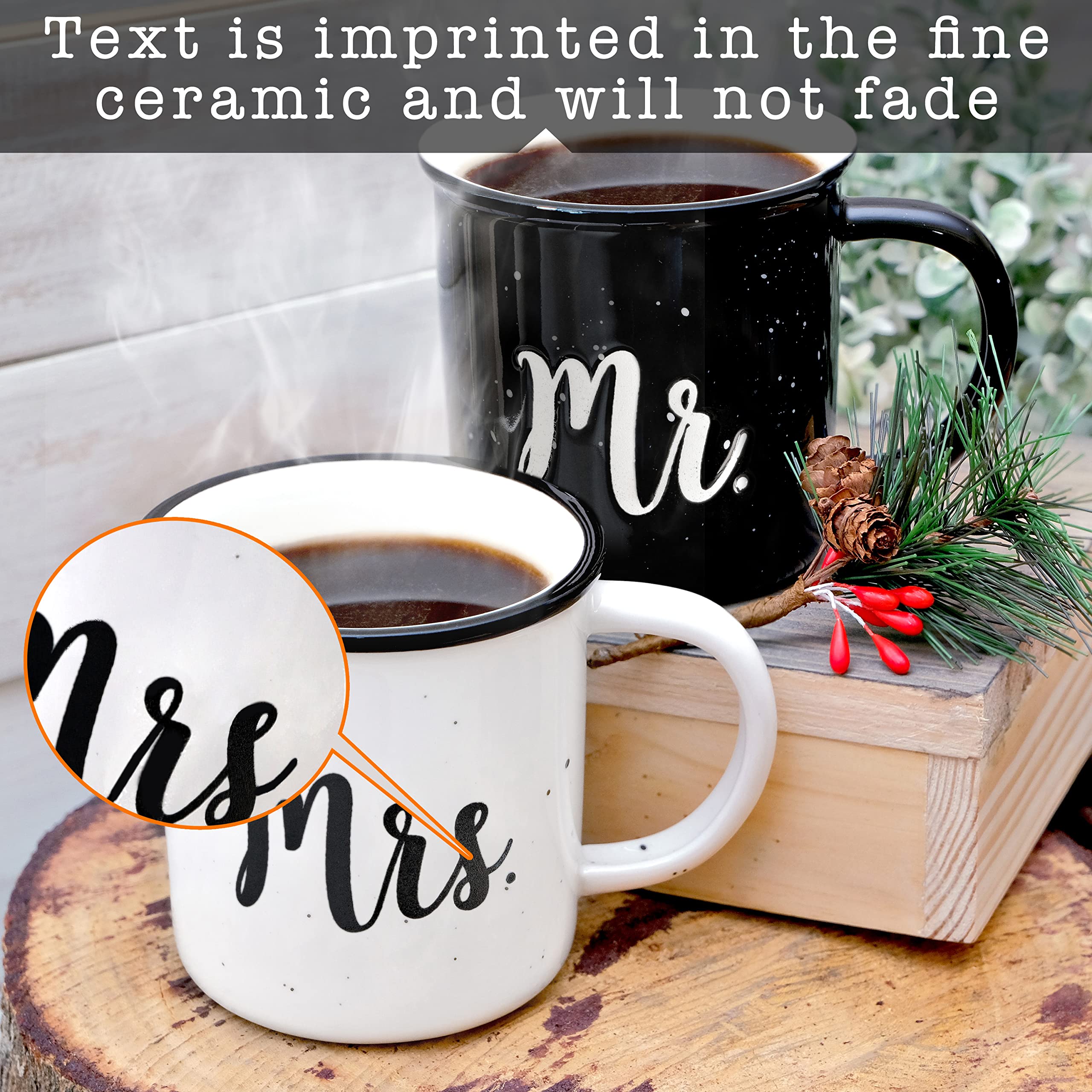 MAINEVENT Mr and Mrs Mugs Set - 11 Oz Ceramic Coffee Cups for Couples, Wedding Gift, Anniversary Present - Perfect for Morning Coffee, Romantic Dates & Couple Bonding Time