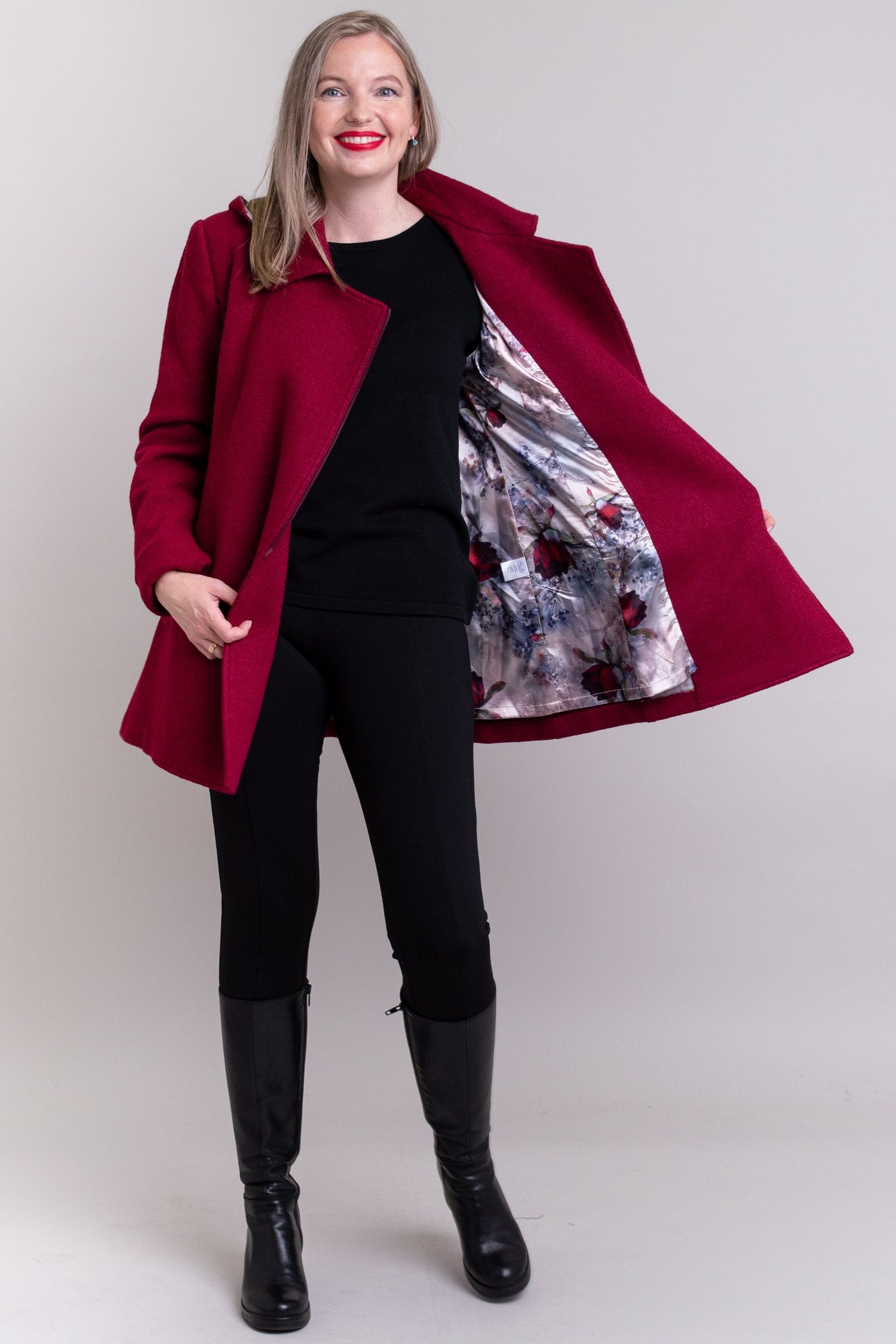 Gemma Coat Women's Burgundy Wool Blend Trench Coat - Warm Winter Outerwear for Office & Casual Wear