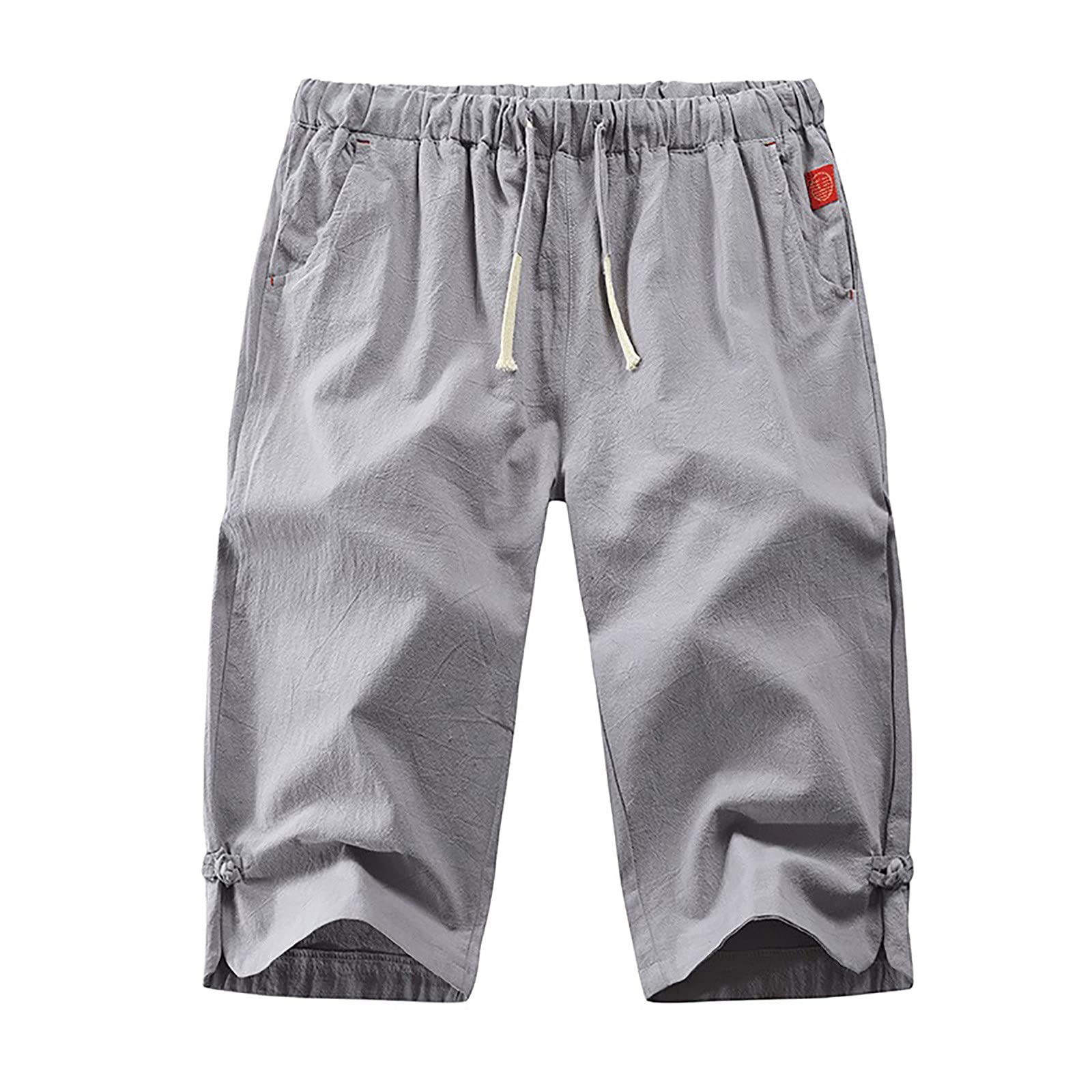 2022 Summer Men's Linen Cargo Shorts - Breathable Casual Sport Pants with 5-Pocket Design | Gym, Running, Beach & Outdoor Activities | Khaki, Solid Color Options