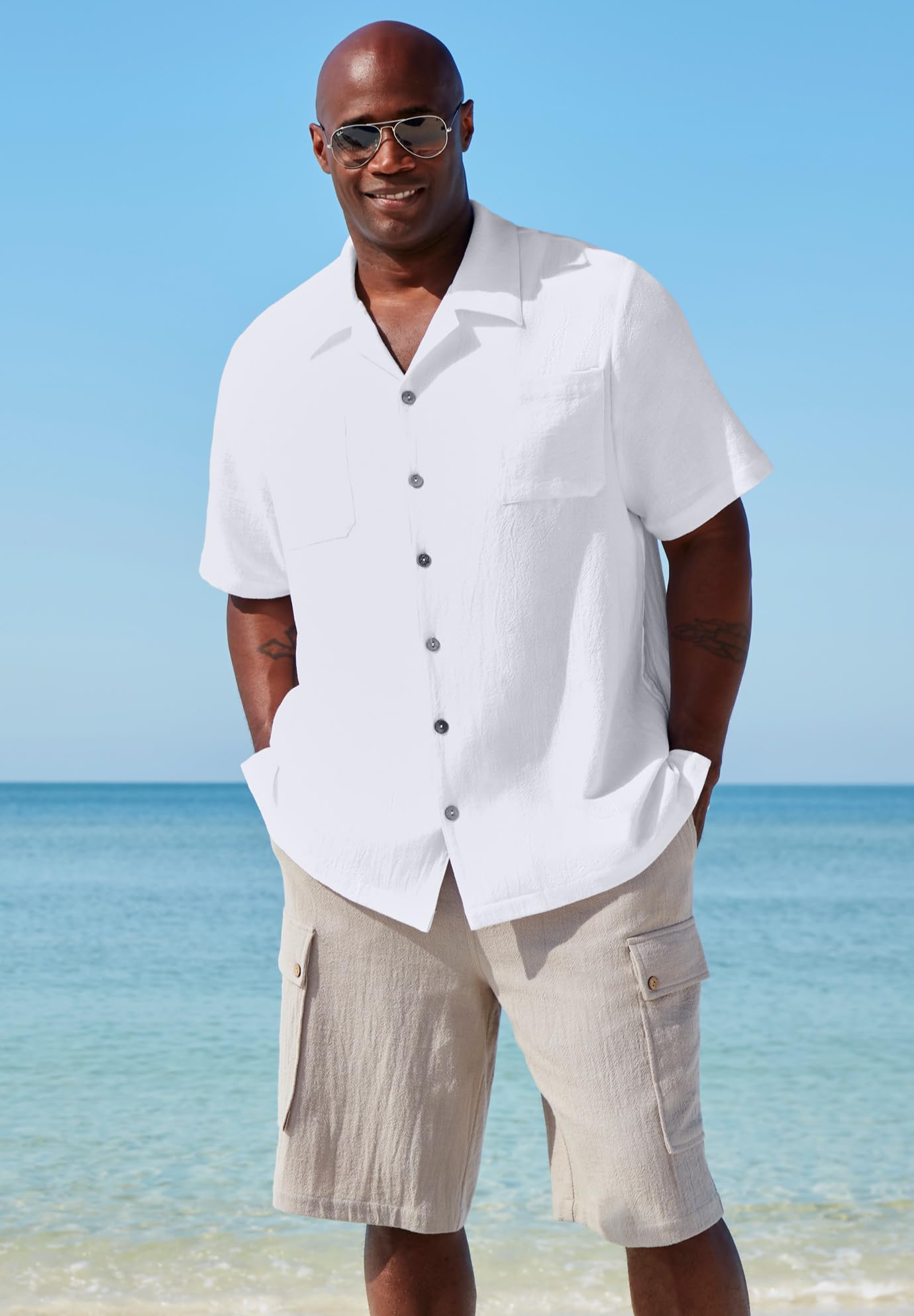 KingSize Men's Big & Tall Gauze Camp Shirt - Breathable Summer Casual Button Down Shirt for Outdoor Activities, Beach & Travel