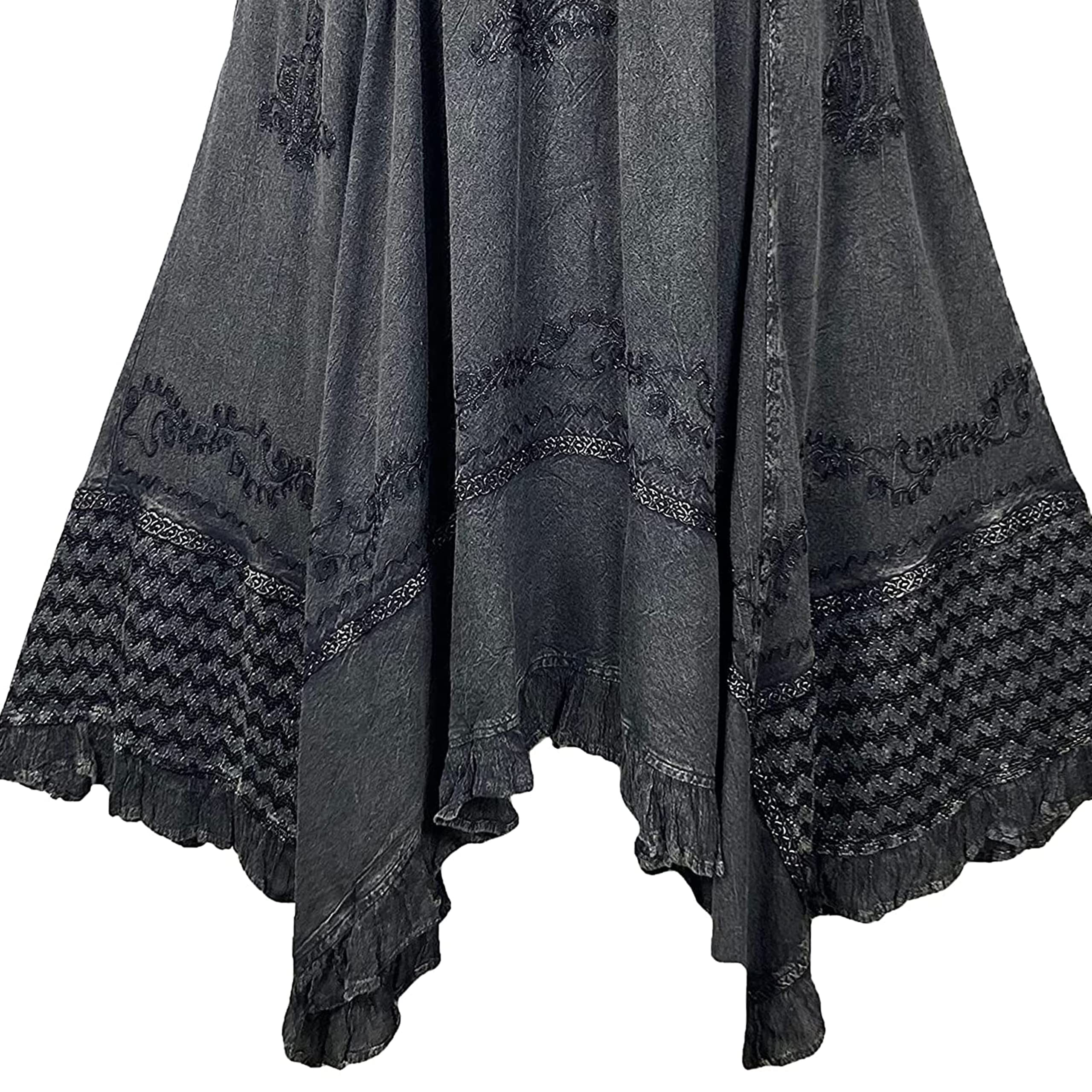 Agan Traders 2025 Spring Women's Flowy Handkerchief Hem Midi Maxi Skirt - Bohemian Embroidered Ruffle Long Skirt for Casual Outings, Beach Vacations & Festival Wear