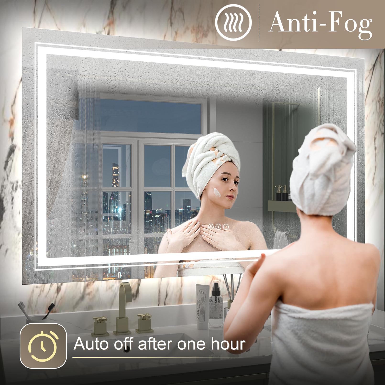 48x30 Inch LED Bathroom Mirror with Front & Backlit Dimmable Lights - Anti-Fog, Shatterproof Vanity Mirror with Memory Function (Horizontal/Vertical Mounting) - Perfect for Modern Bathrooms, Makeup Vanity & Spa-Like Experience