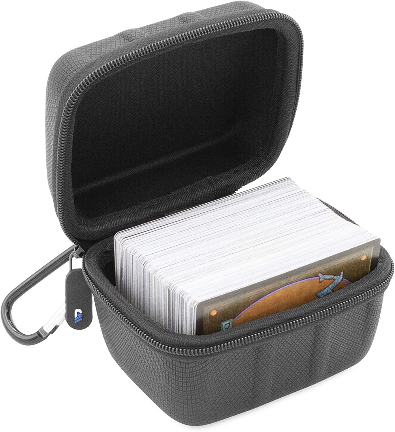 CASEMATIX Hard Shell Card Deck Box - Holds Up to 200 Cards | Metal Carabiner Clip | Compatible with Magic The Gathering, Pokémon & TCGs | Perfect for Gaming, Travel & Collectible Card Storage