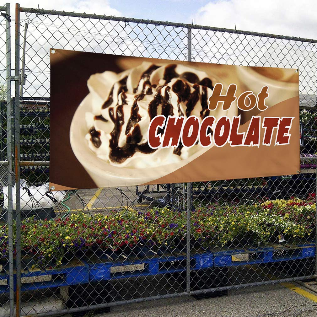 Custom Vinyl Banner 48x96 Inches - Weatherproof Outdoor Advertising Sign for Hot Chocolate, Restaurants & Food - Durable Industrial Yard Sign with 8 Grommets (Multiple Sizes Available) - Perfect for Outdoor Events, Business Promotions & Seasonal Marketing