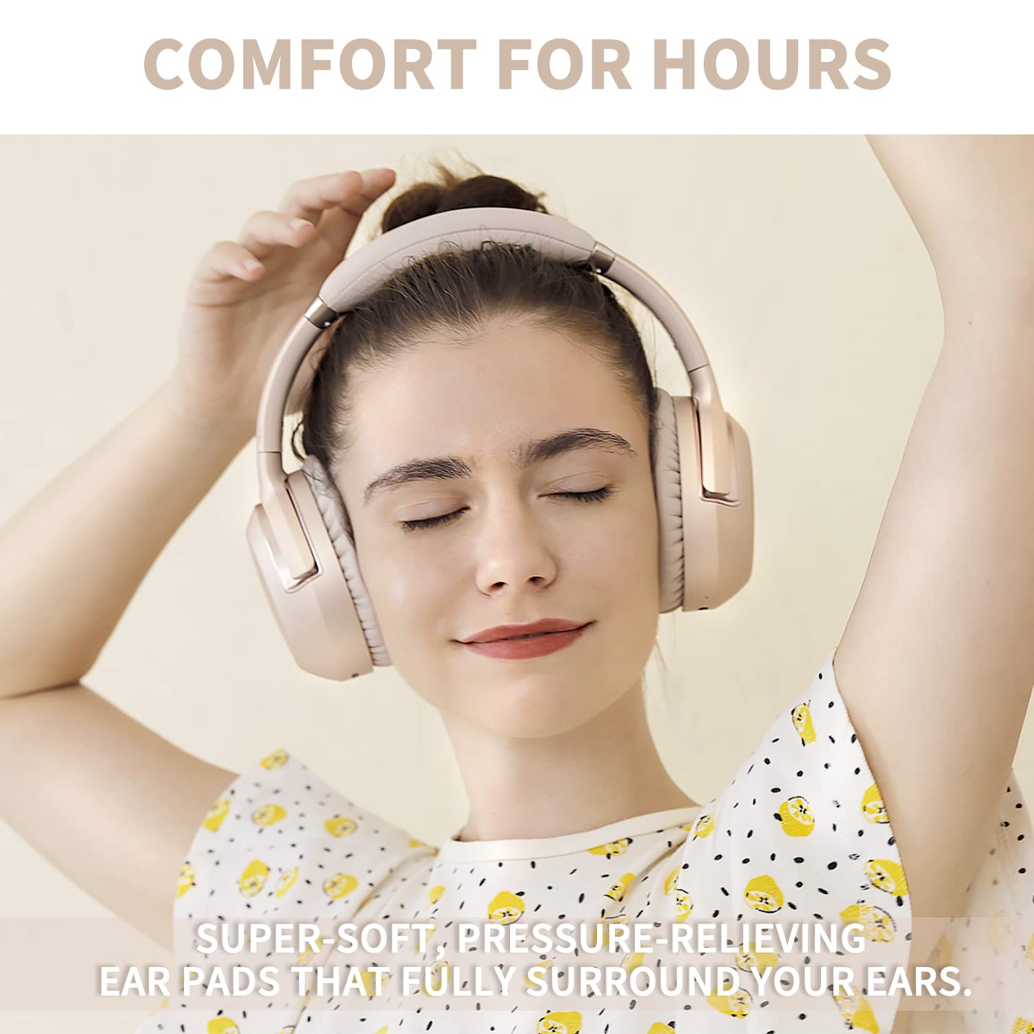 Wireless Over-Ear Headphones with Active Noise Cancelling, Bluetooth 5.0, Built-in Mic - 80H Playtime, Hi-Fi Stereo Sound for PC, Phone, Home Office - Perfect for Travel, Work & Gaming (Rose Gold)