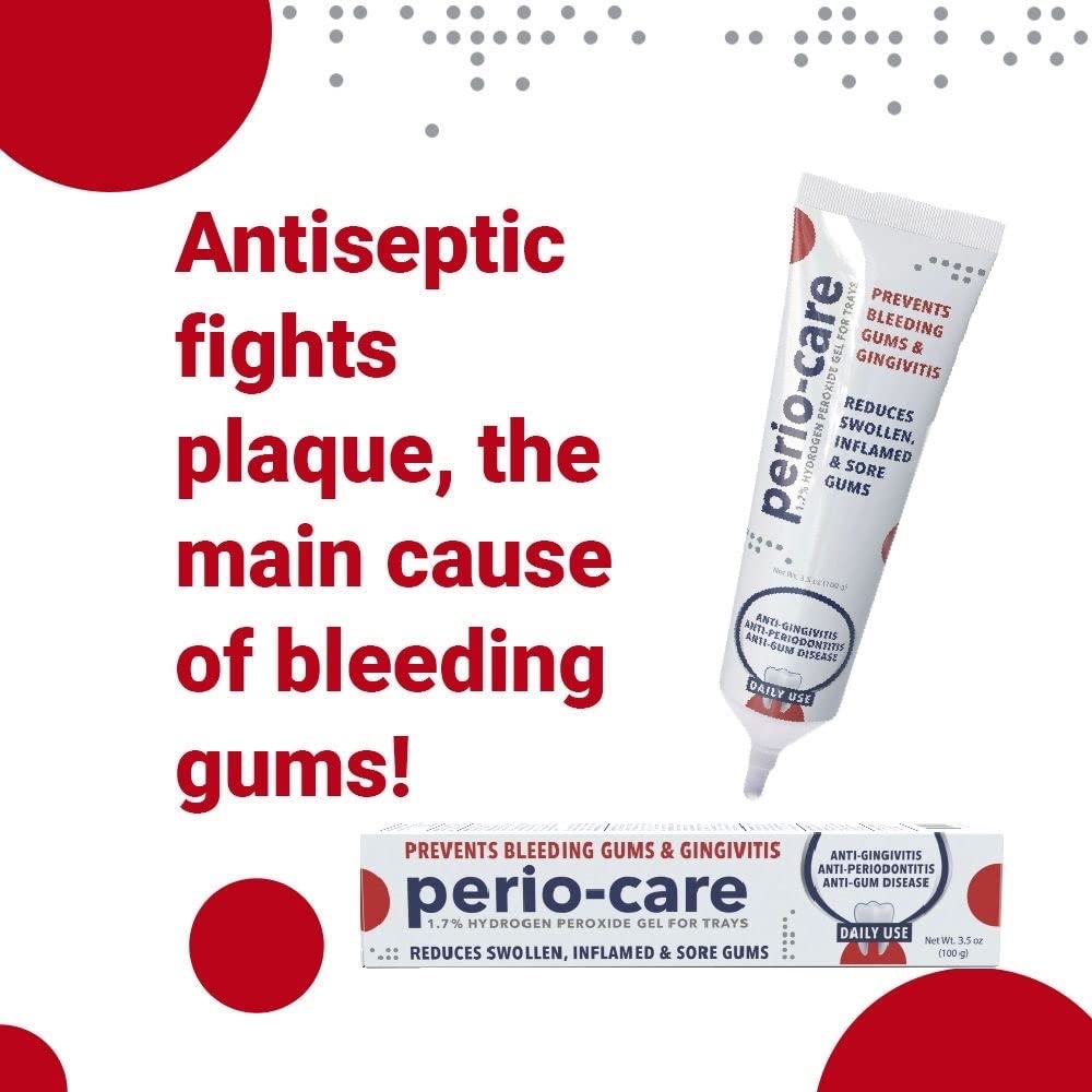 **Perio Care Gel for Dental Trays (1 Tube + 2 Trays) - 1.7% Hydrogen Peroxide Whitening & Gum Treatment - Compare to Perio Gel, Perio Protect & More - Ideal for Teeth Whitening, Gum Health & Oral Hygiene**