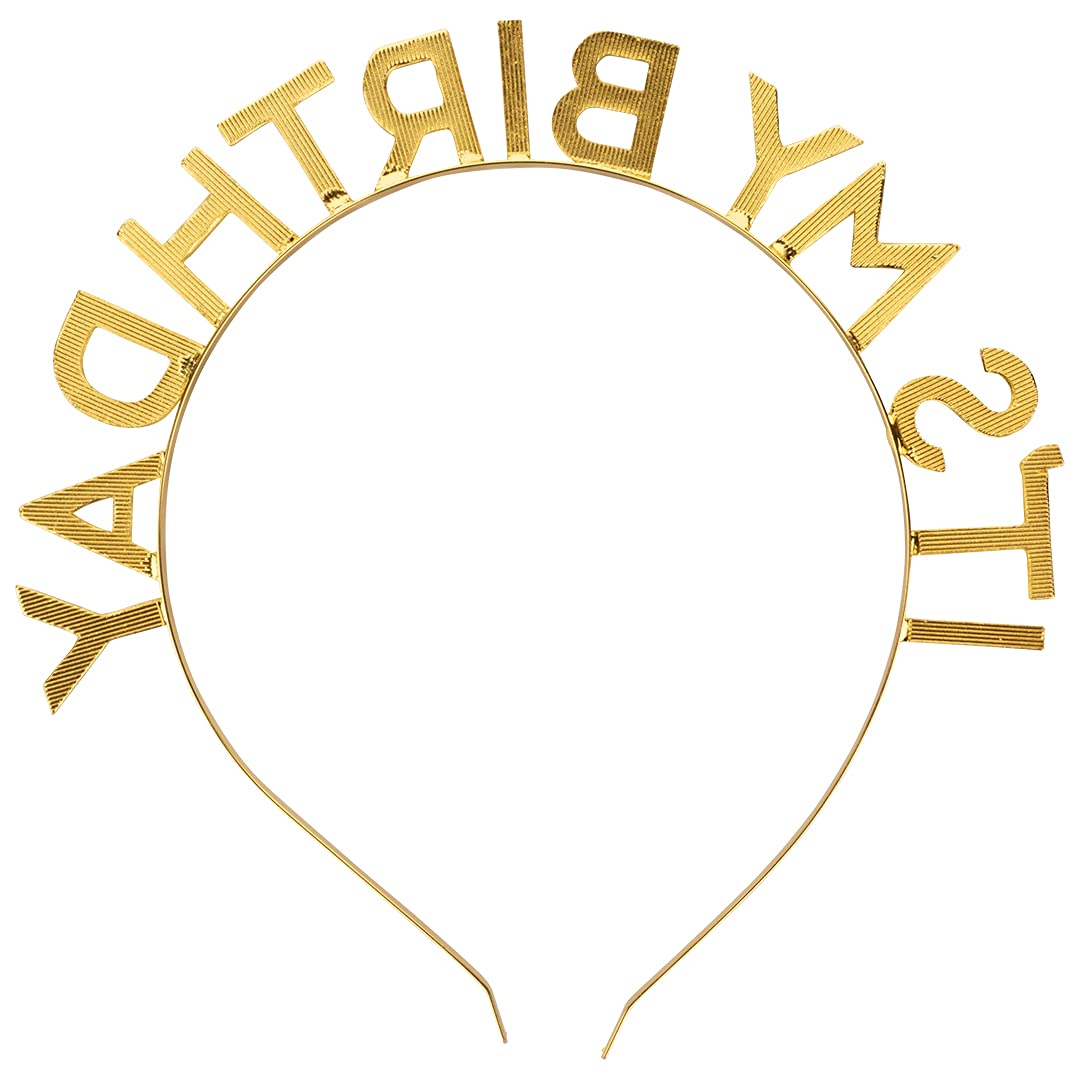 Andaz Press Gold Birthday Headband with Rainbow Letters for Women, Girls & Kids - Sparkly Hair Accessory for Birthday Parties, Photo Shoots & Celebrations - 1 Pack