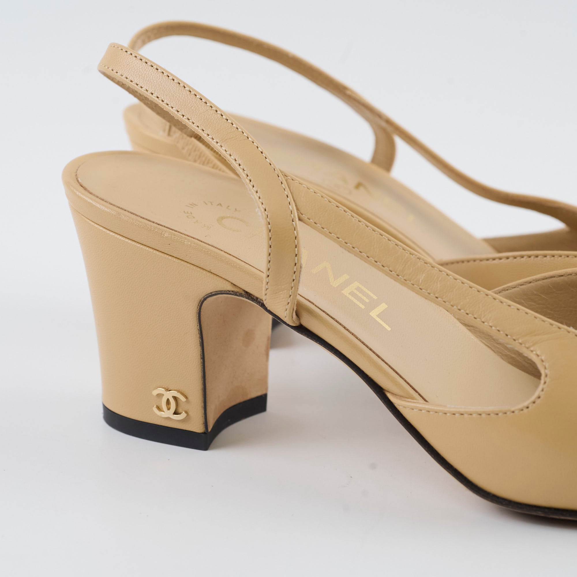 Chanel Beige Slingback Pumps Size 37.5 - Classic Heels for Women | Perfect for Office, Wedding & Evening Events