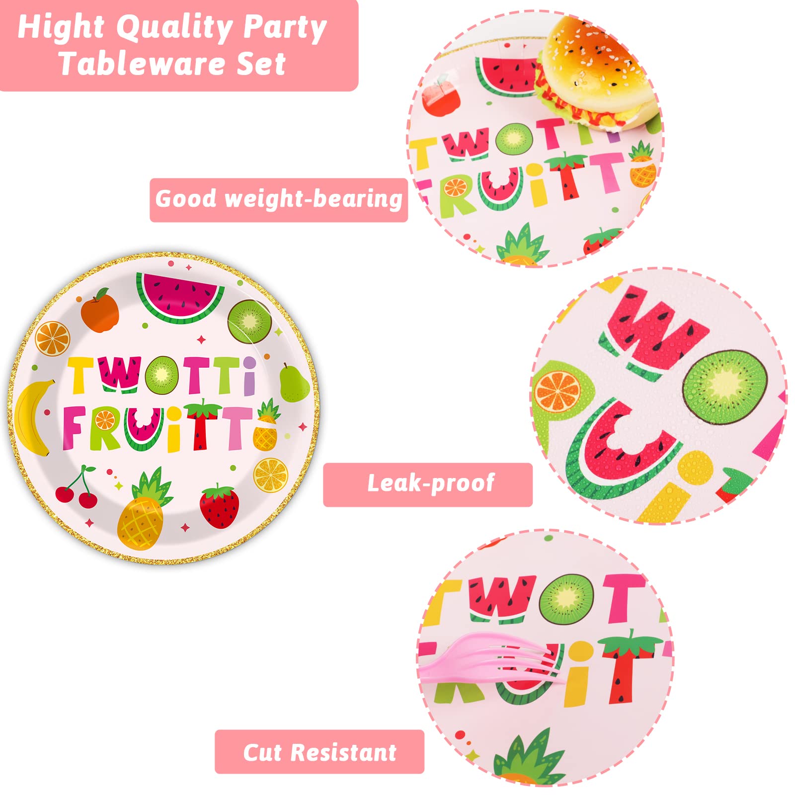 96Pcs Twotti Frutti Party Supplies - Summer Fruit Themed 2nd Birthday Paper Plates & Napkins Set - Watermelon, Lemon, Pineapple, Strawberry Decorations - Dinnerware for 24 Guests - Perfect for Kids Birthday Parties, Baby Showers & Summer Celebrations