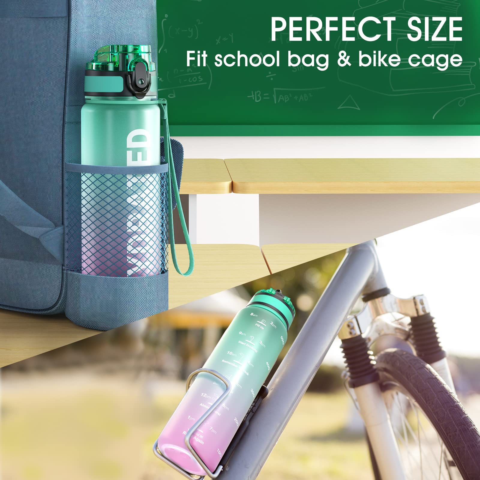 Sahara Sailor 17oz Motivational Water Bottle with Time Marker - BPA Free Tritan, Leakproof Wide Mouth, Fast Flow Technology & Cleaning Brush - Ideal for Gym, Hiking, Travel & Daily Hydration (500ml)
