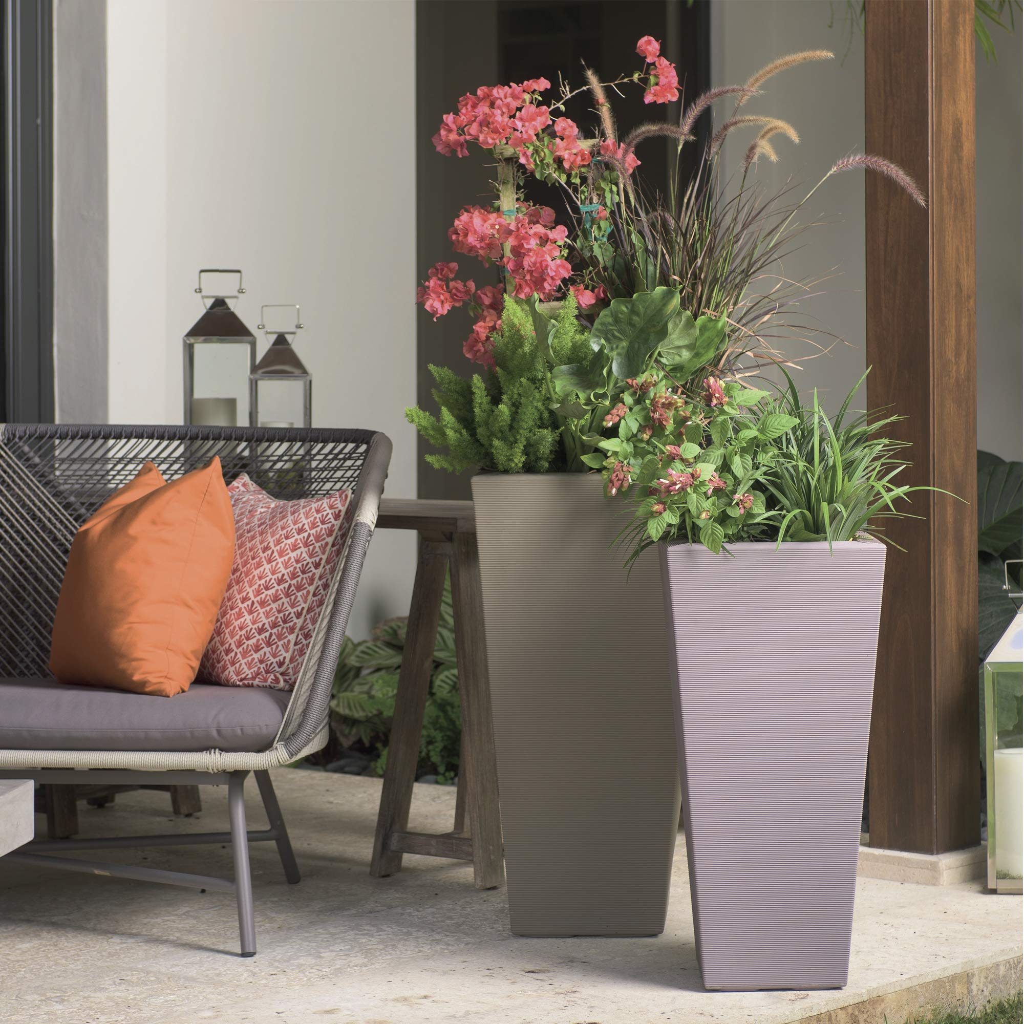 Crescent Garden Bowery Planter - 17-Inch Tall Double-Walled Indoor/Outdoor Plant Pot in Caviar Black - Perfect for Patio, Balcony, or Home Decor