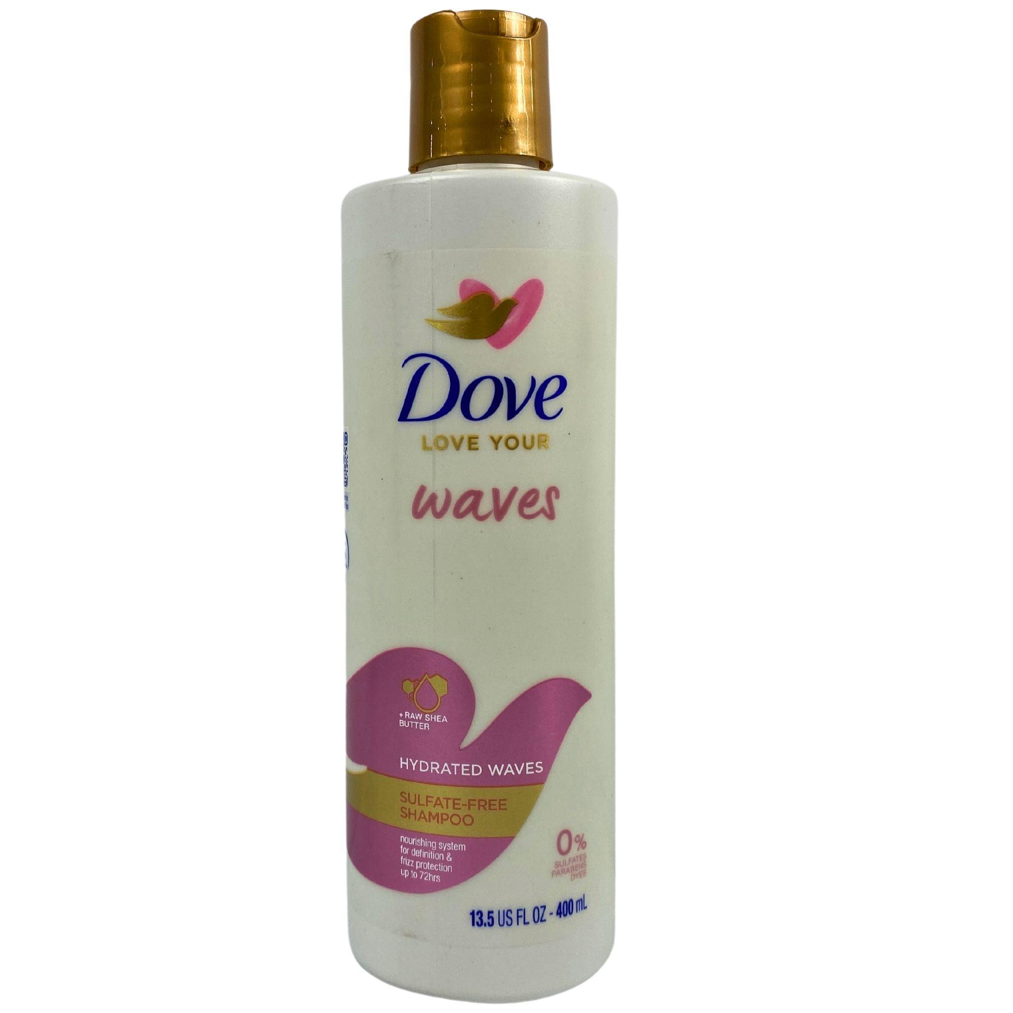 Dove Love Your Waves + Raw Shea Butter Hydrated Waves Sulfate-Free Shampoo 13.5 oz (90-Pack) for Curly & Wavy Hair Care - Perfect for Daily Hydration & Natural Wave Definition