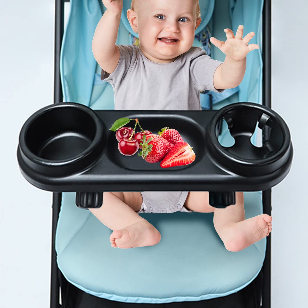 Universal Stroller Snack Tray with Cup Holder - Removable Non-Slip Food Tray for Baby Strollers | Fits Round Armrests | Perfect for Snacks, Drinks & Toys On-the-Go (Park, Travel, Shopping)