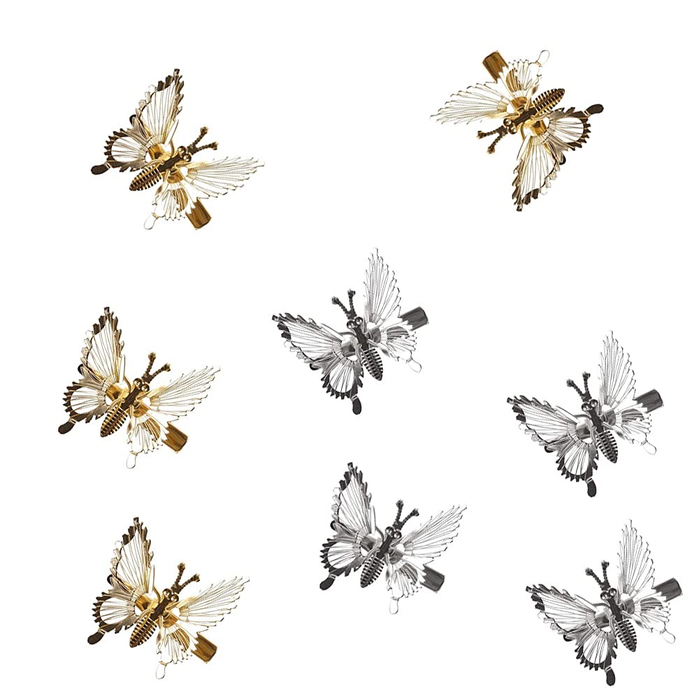 3D Moving Wing Butterfly Alligator Hair Clips for Women - 8 Pack Metal Bridal Hair Accessories for Wedding, Beach Party & Special Events - Perfect for Bridesmaids, Prom, Birthday Decorations
