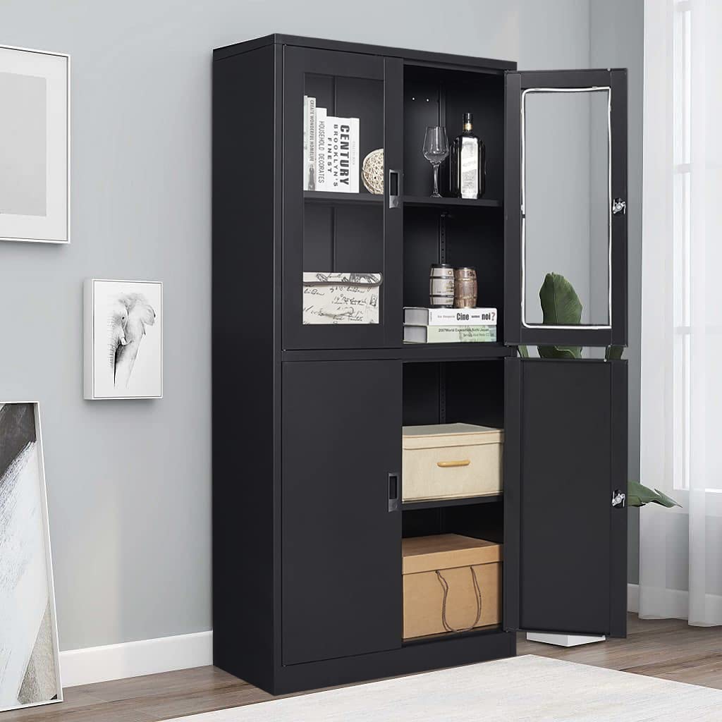 Black Metal Storage Cabinet with Glass Doors - 71