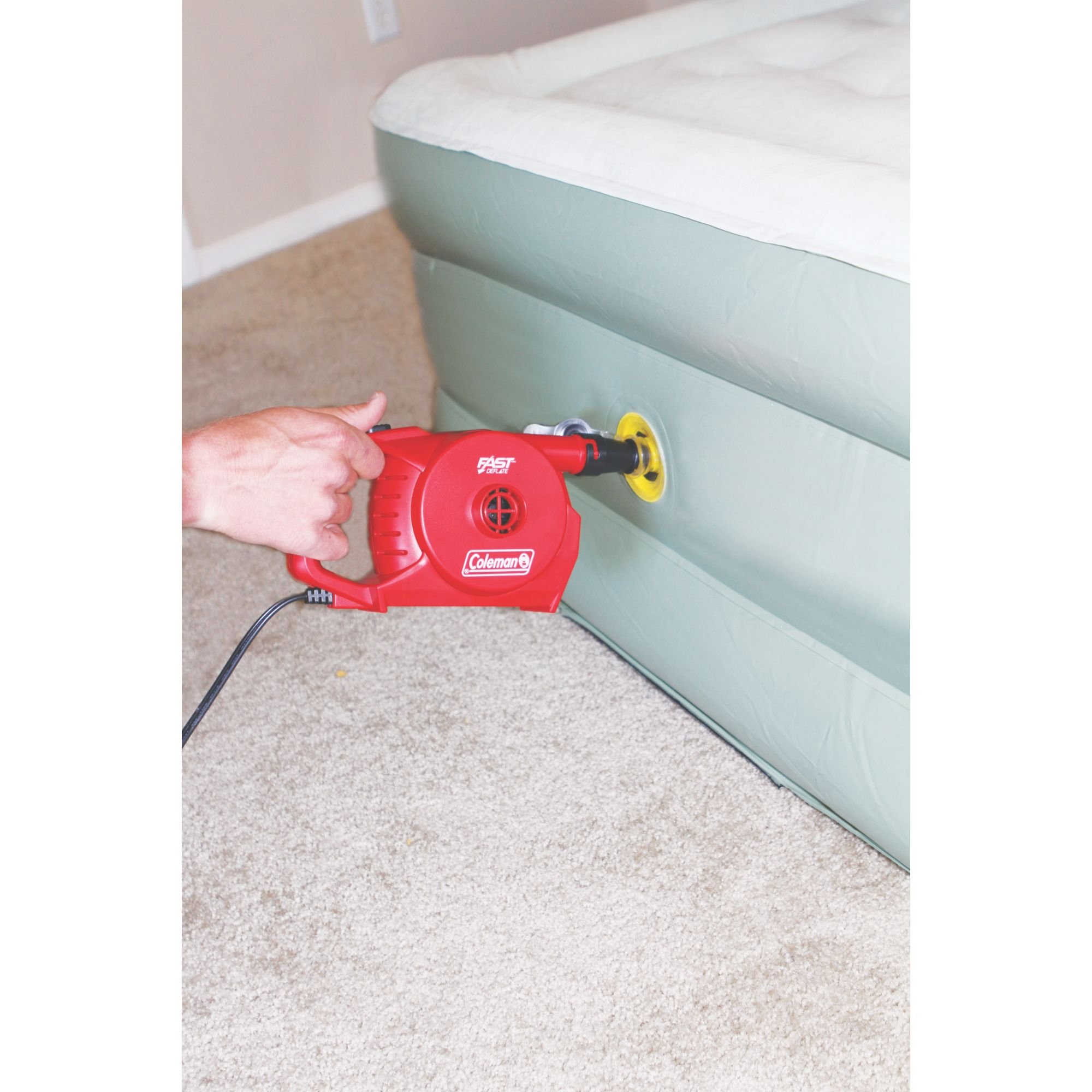 Coleman QuickPump Air Pump for Air Beds & Inflatables - Portable Electric Air Pump with Fast Inflation/Deflation - Battery, Rechargeable, 12V & 120V Power Options - Perfect for Camping, Travel & Home Use