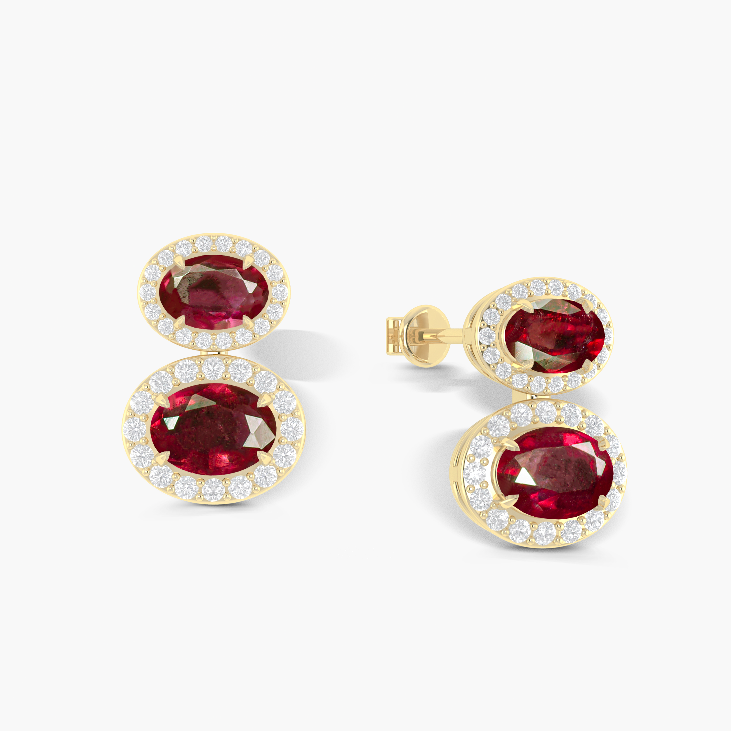 Natural Ruby Dual Stone Halo Stud Earrings for Women - 14K Gold Plated Genuine Gemstone Jewelry - Perfect for Weddings, Anniversaries & Special Occasions