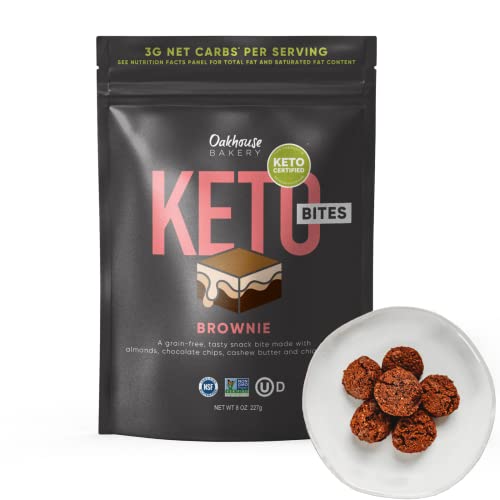 Keto Brownie Bites by Oakhouse Bakery - Low Carb, Gluten-Free, Grain-Free Snacks (8oz) - No Artificial Preservatives - Perfect for On-the-Go Keto Diet & Healthy Office Snacking