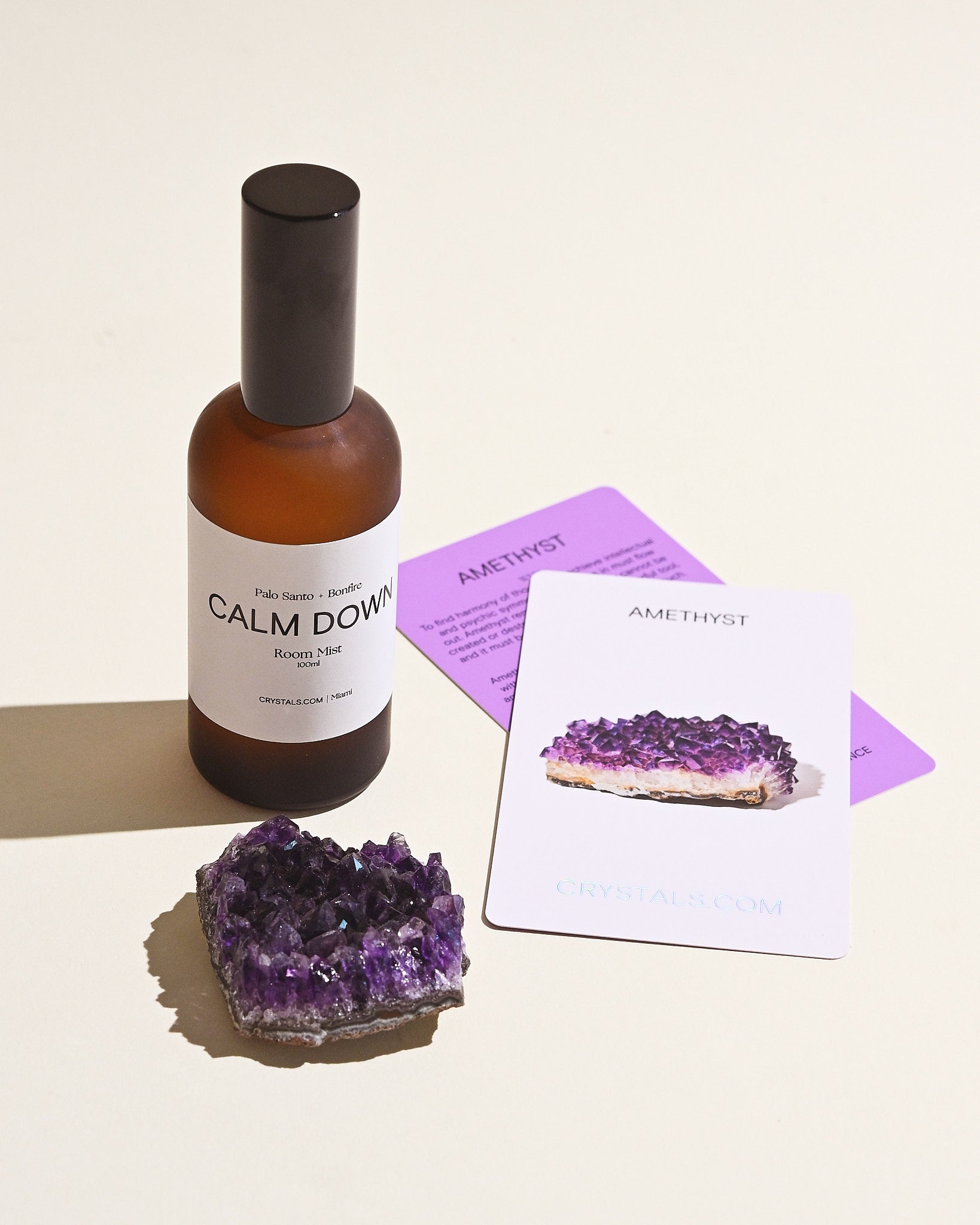 Calming Aromatherapy Bundle - Lavender Room Mist & Natural Amethyst Crystal Cluster Set for Stress Relief | Home Spa, Meditation & Bedroom Relaxation