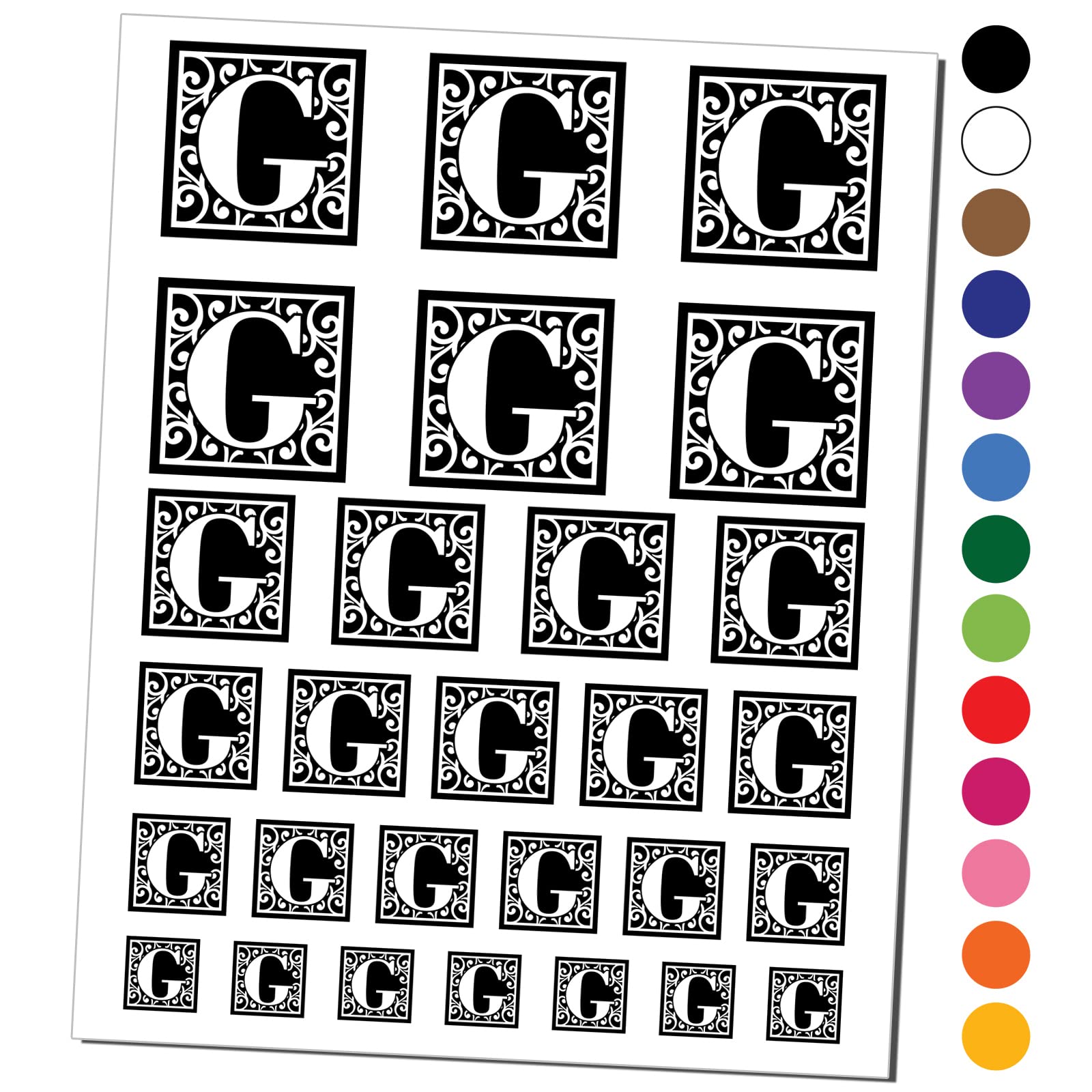 Monogram Swirls Capital Letter G Temporary Tattoo - Waterproof Fake Body Art Set - Black Temporary Tattoos for Women & Men - Perfect for Parties, Festivals & Costume Events (1 Sheet)