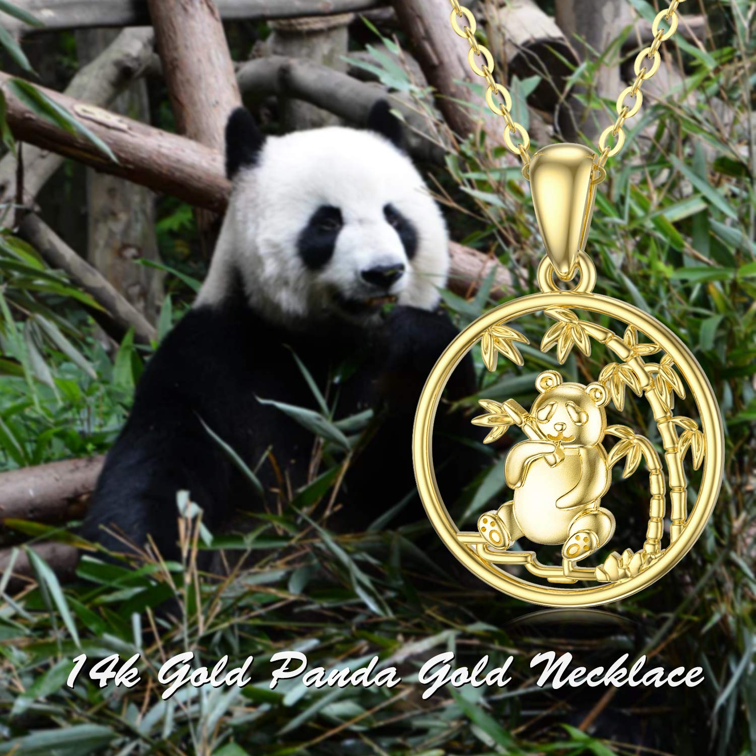14K Solid Gold Panda Necklace for Women - Real Gold Cute Animal Panda Bear Pendant Jewelry - Perfect Gift for Wife, Mom, Girlfriend - 16-18 Inch Chain - Birthday, Anniversary, Valentine's Day Present