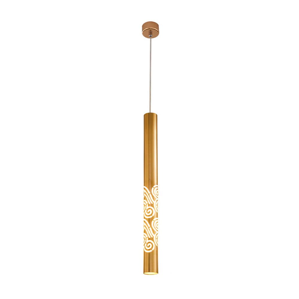 Modern Gold LED Cylindrical Pendant Light - Adjustable Height Long Tube Hanging Lamp for Kitchen Island, Focus Bar & Restaurant Counter Lighting | Dimmable Energy-Saving Fixture for Dining Room, Cafe & Commercial Spaces