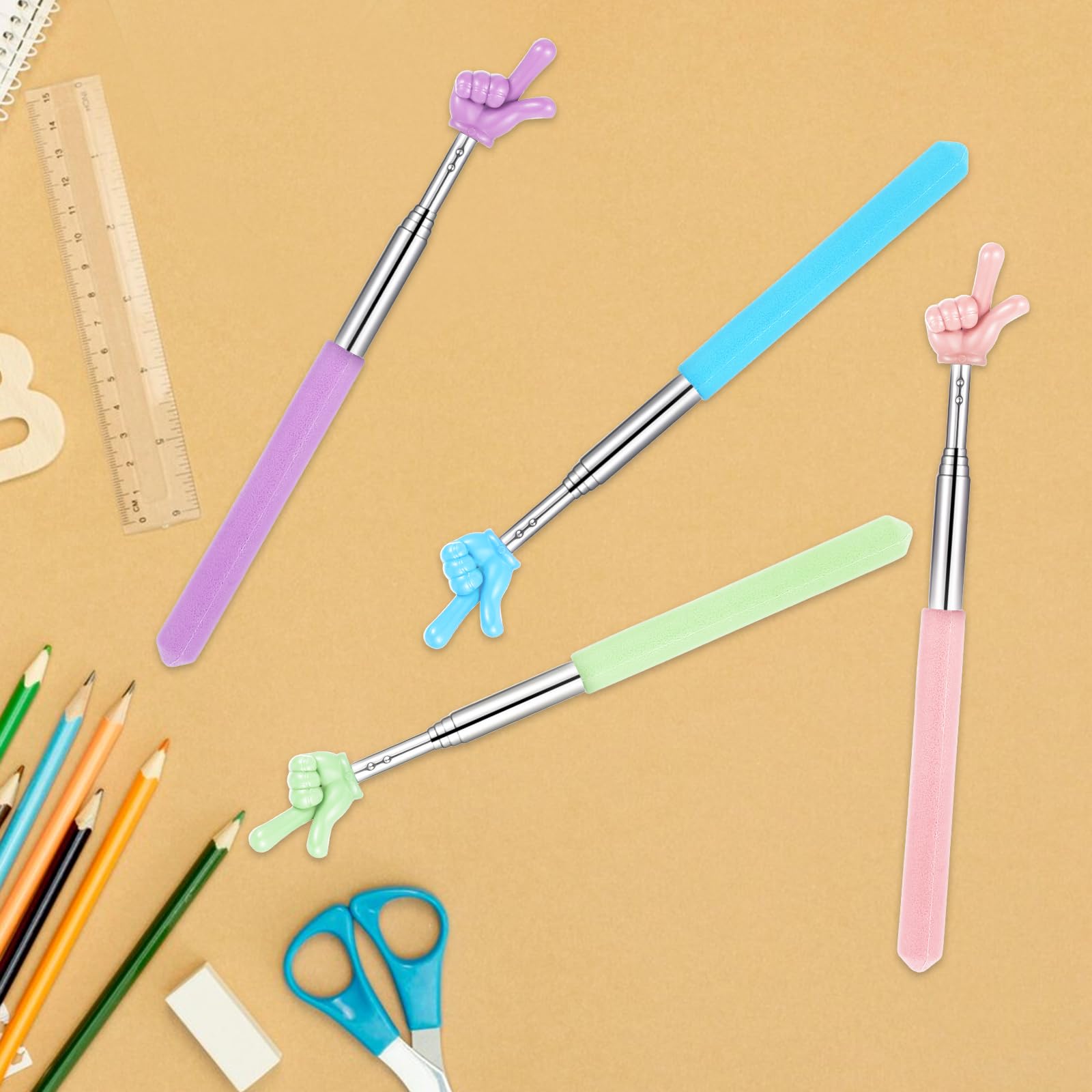 4 Pcs Extendable Teacher Pointers for Classroom & Reading - Cute Retractable Sticks for Elementary & Kindergarten Teachers