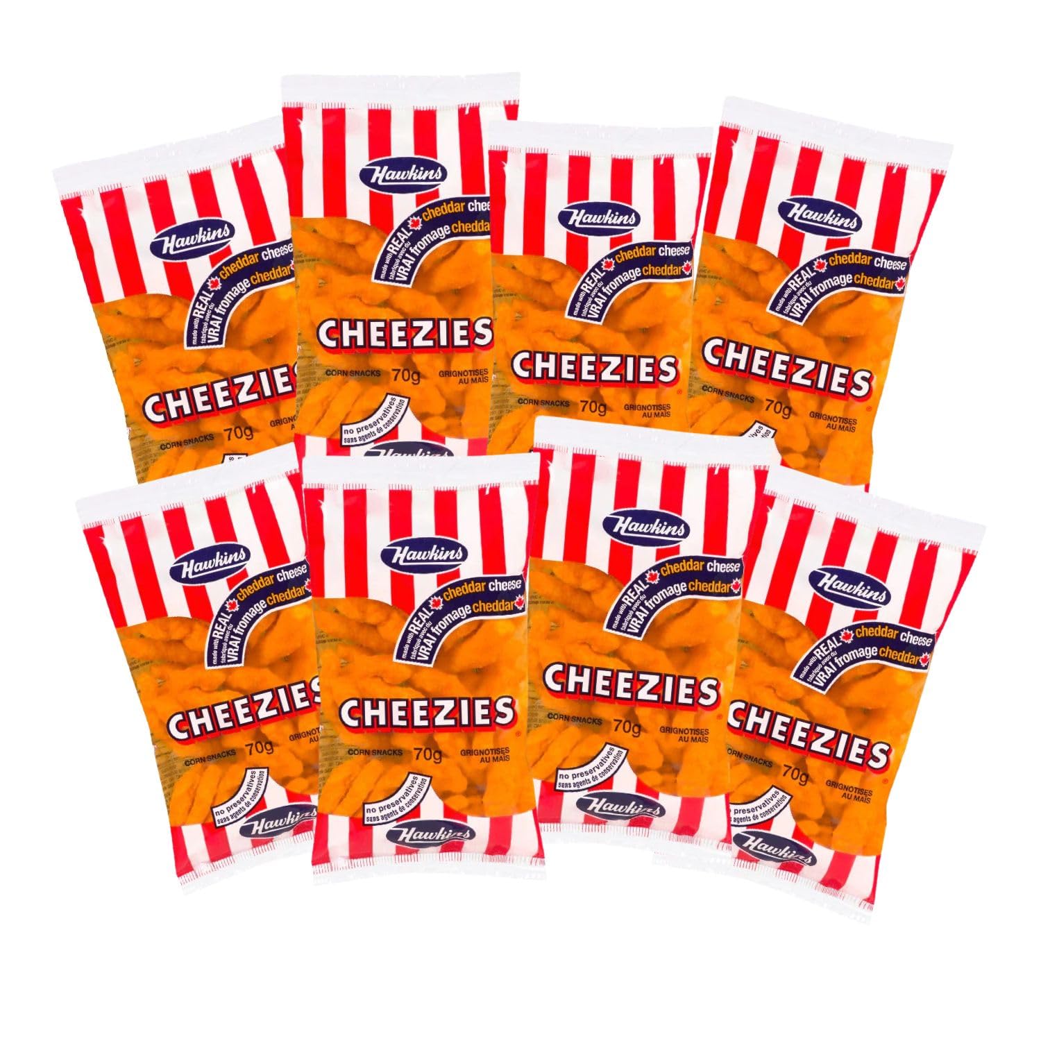 Authentic Hawkins Cheezies Corn Snacks - Real Cheddar Cheese Flavor, 70g/2.5oz (8-Pack) | Crunchy Canadian Cheese Puffs for Parties, Movie Nights & Snacking