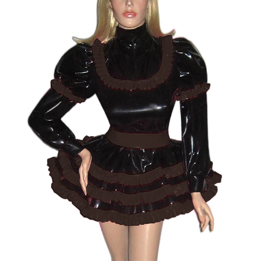 Lockable PVC French Maid Dress for Men - A-Line Lolita Cosplay Costume with Long Lantern Sleeves | Crossdressing, Fetish Wear & Gender-Bending Outfits for Parties, Halloween & Role Play