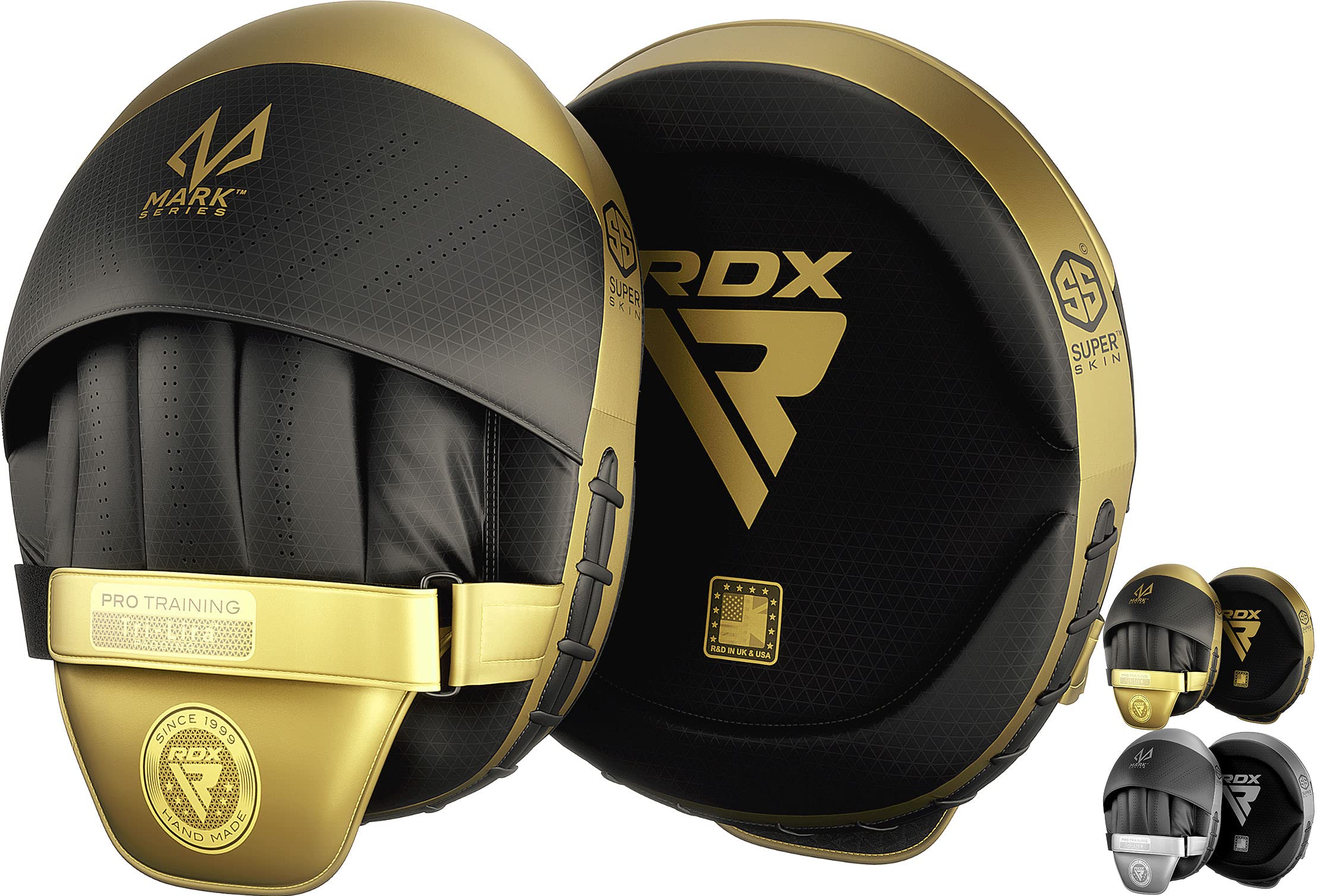 RDX Pro Curved Focus Mitts - Premium Maya Hide Leather Boxing Pads for Hook & Jab Training - MMA, Muay Thai, Kickboxing Punching Targets - Ideal for Martial Arts Coaching & Strike Shield Practice (Great for Home Gyms & Professional Training Sessions)