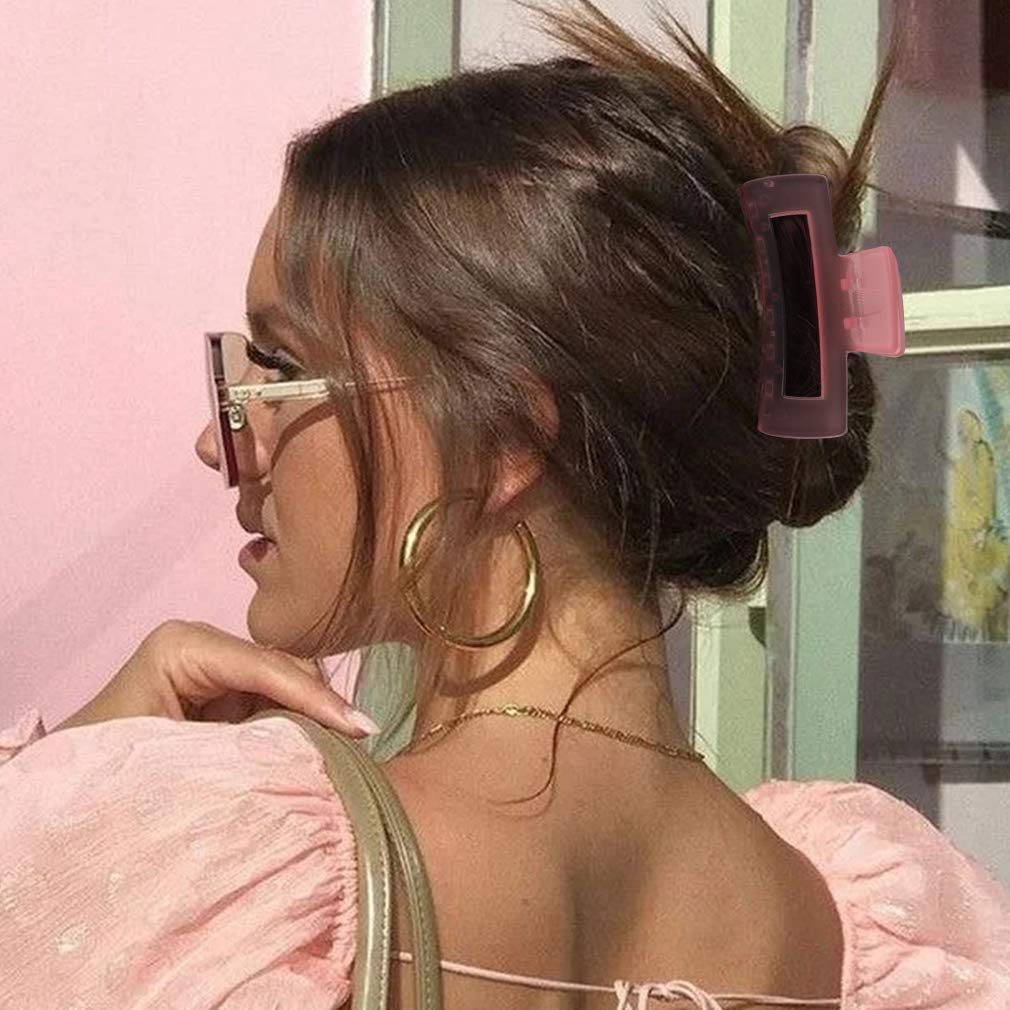 Canitor 4-Piece Pink Acrylic Banana Hair Clips Set - Non-Slip Medium Claw Jaw Clips for Thin Hair, Y2K Hair Accessories for Women & Girls - Perfect for School, Work, Parties & Everyday Styling