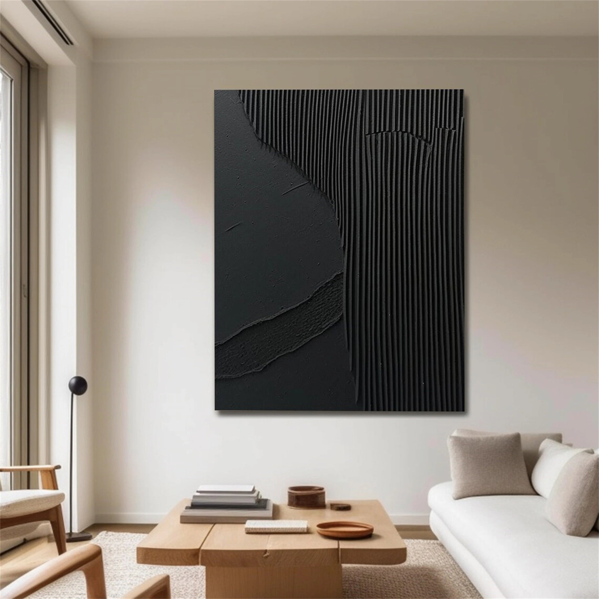 Black Minimalist Textured Painting Canvas - Modern Abstract Wall Art for Home & Office Decor | Perfect for Living Room, Bedroom & Studio | #MZ075