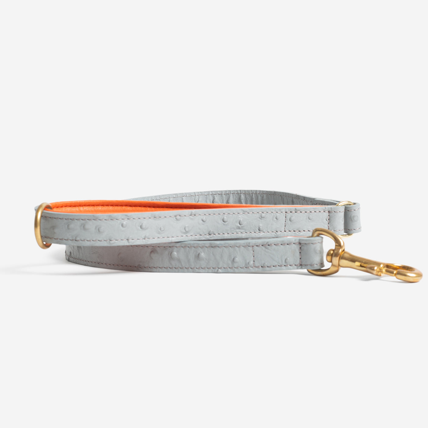 Premium Ostrich Leather Dog Leash - Grey & Orange - Durable & Stylish for Large Dogs - Perfect for Walks, Training & Outdoor Adventures - by Lords & Labradors