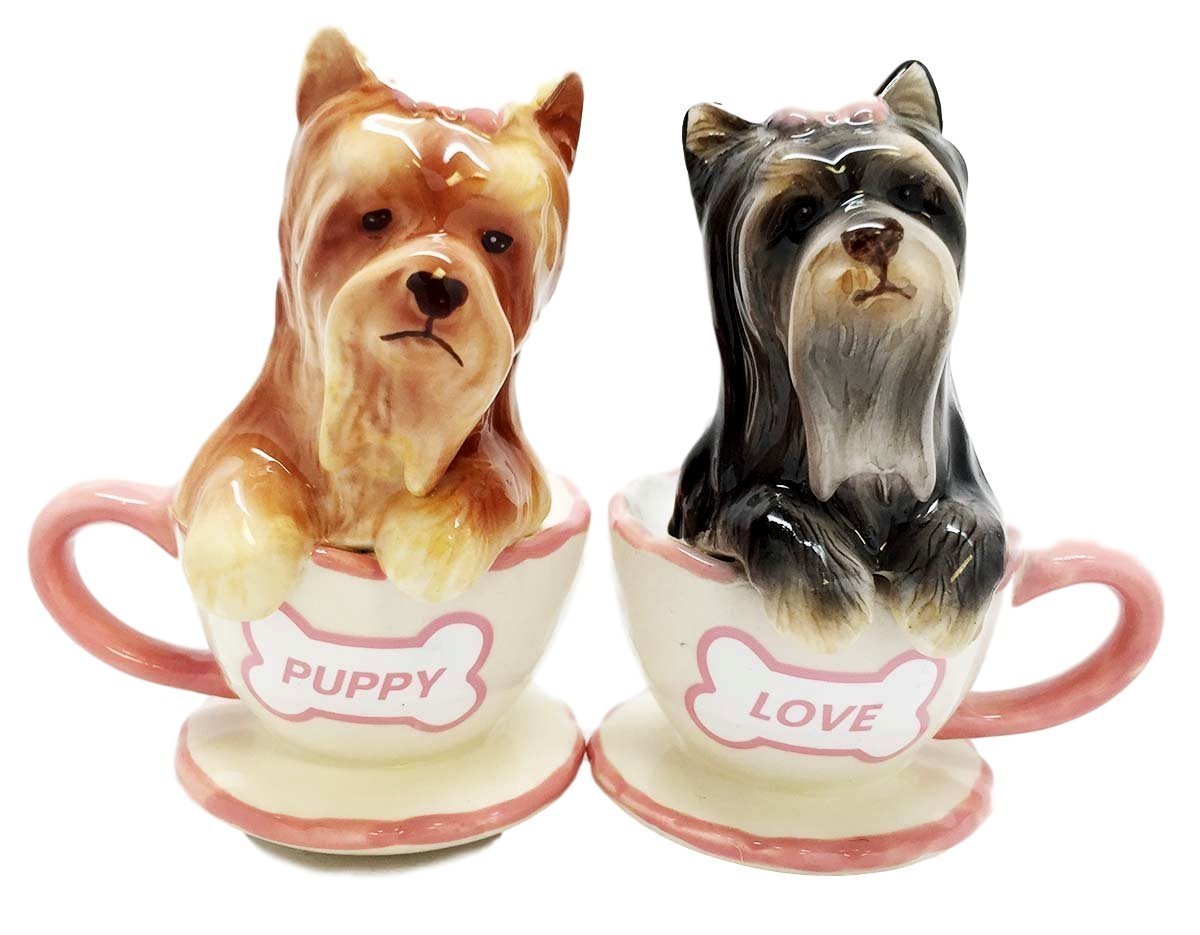 Adorable Yorkshire Terrier Teacup Yorkie Puppy Ceramic Salt and Pepper Shakers Set - Perfect for Kitchen Decor, Dog Lover Gifts & Dinner Table Accessories