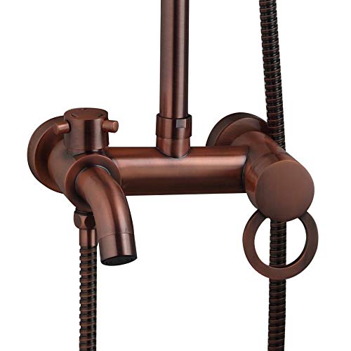8 Inch Brass Rainfall Shower System - Wall Mounted Luxury Shower Combo with Handheld Shower Head & Antique Copper Faucet Valve | Perfect for Spa-Like Bathroom Experience, Modern Home Upgrade & Relaxing Rainfall Shower