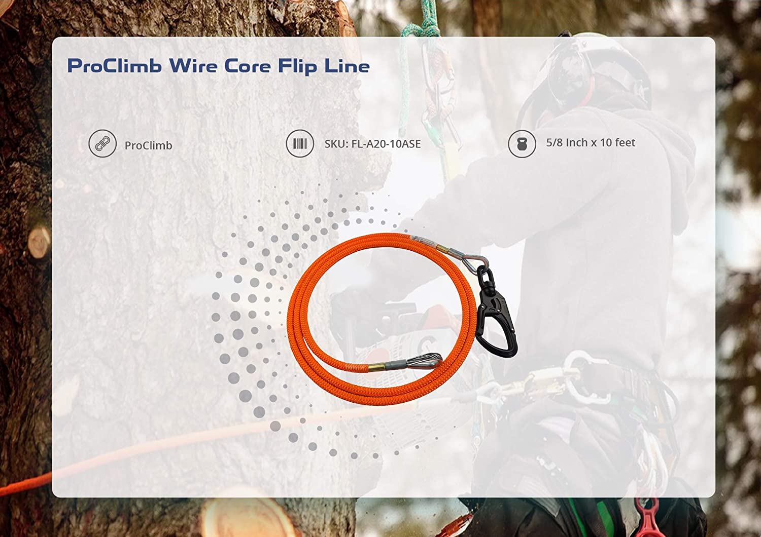 5/8 in x 15 ft Steel Core Flip Line for Tree Climbing - USA Made Aluminum Swivel Arborist Rope | Professional Climbing Gear for Arborists with Spikes & Gaffs | Perfect for Tree Trimming, Logging & Rescue Operations