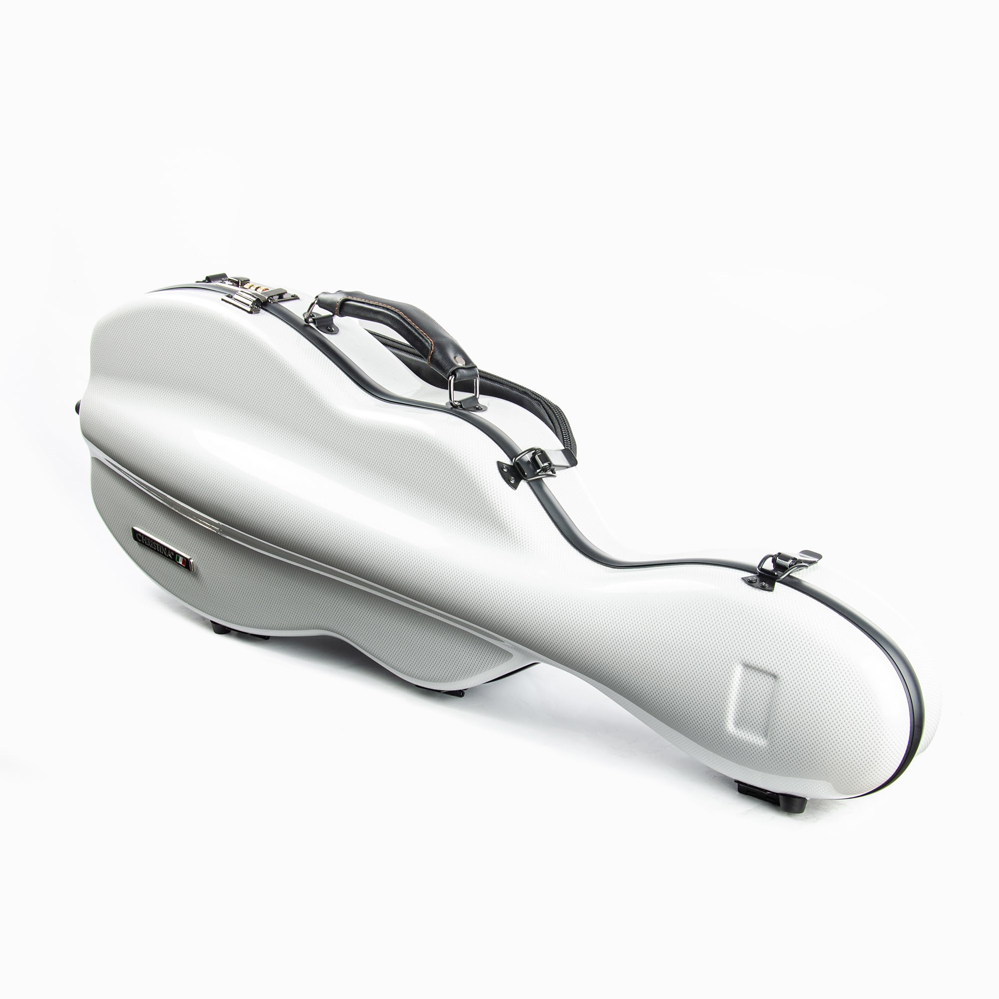 4/4 Full Size Christina Carbon Fiber Violin Case - High Strength Pear-Shaped Music Bag with Combination Lock & Extra Storage | White Hard Case for Professional Violinists | Perfect for School, Performances & Travel (VB-Random-WhiteDot)