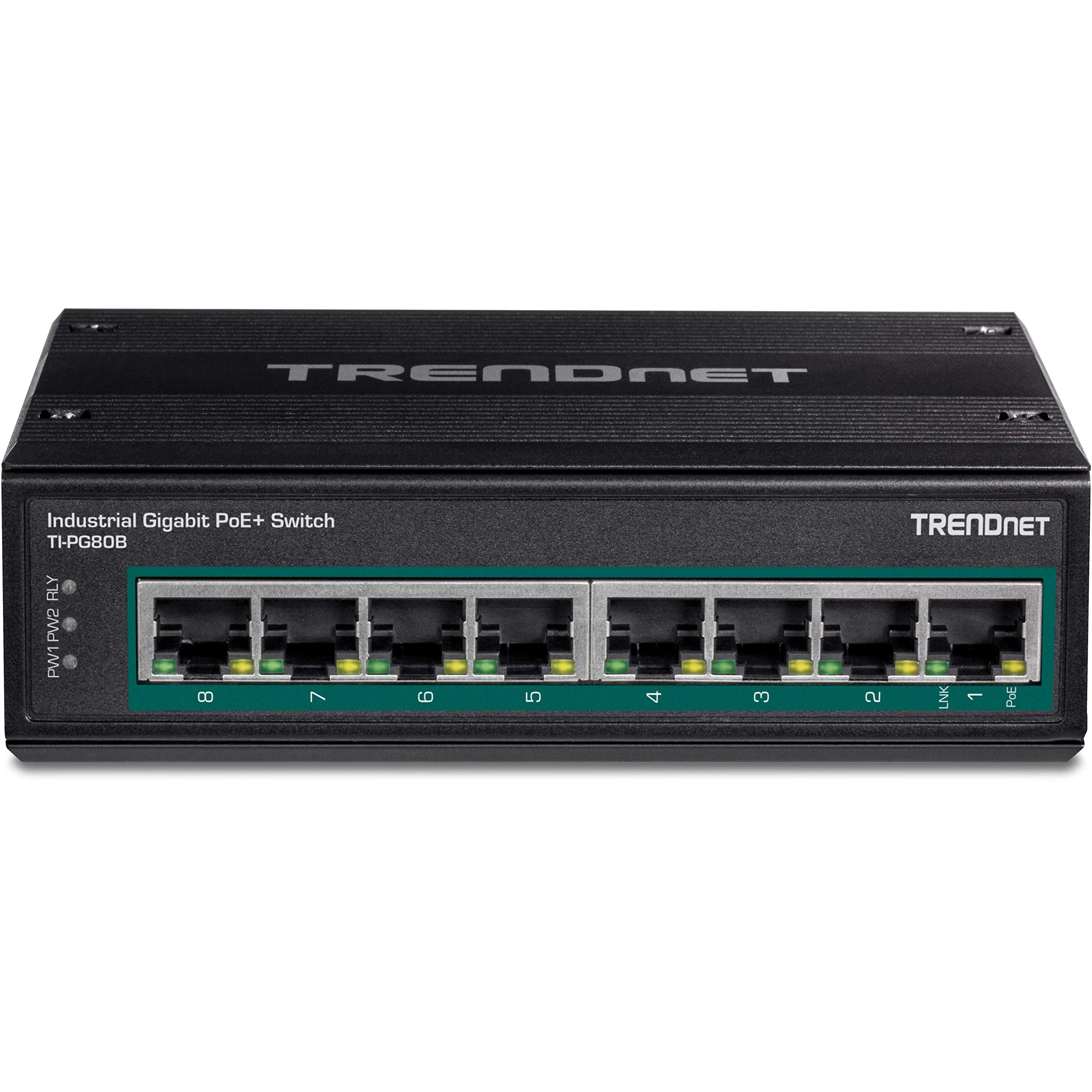 TRENDnet TI-PG80B 8-Port Industrial Gigabit PoE+ DIN-Rail Switch (24-56V) - Reliable Network Solution for Factory Automation, Security Cameras & IoT Devices