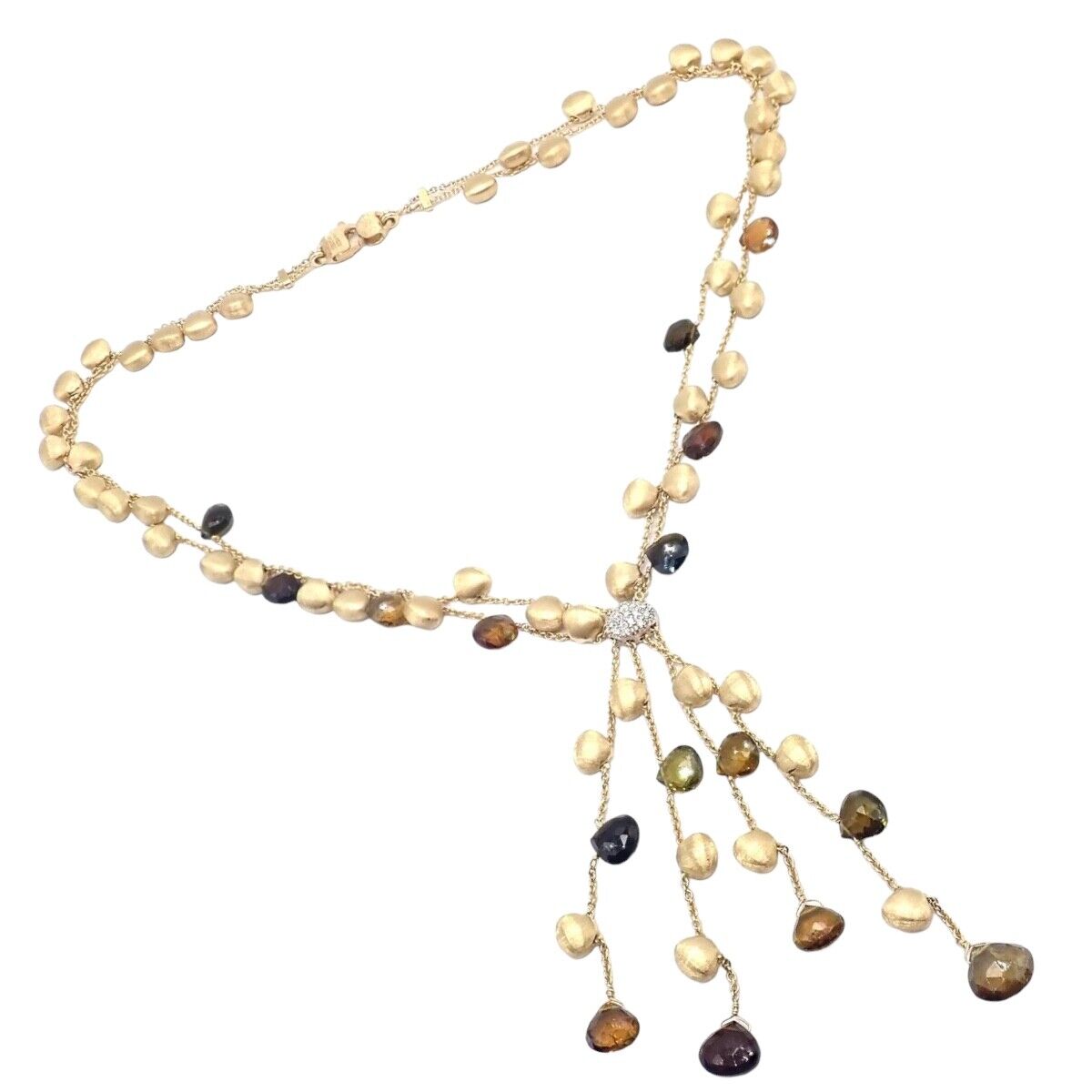 Authentic Marco Bicego 18k Yellow Gold Confetti Diamond Topaz Tassel Necklace - Elegant Statement Jewelry for Weddings, Parties & Special Occasions