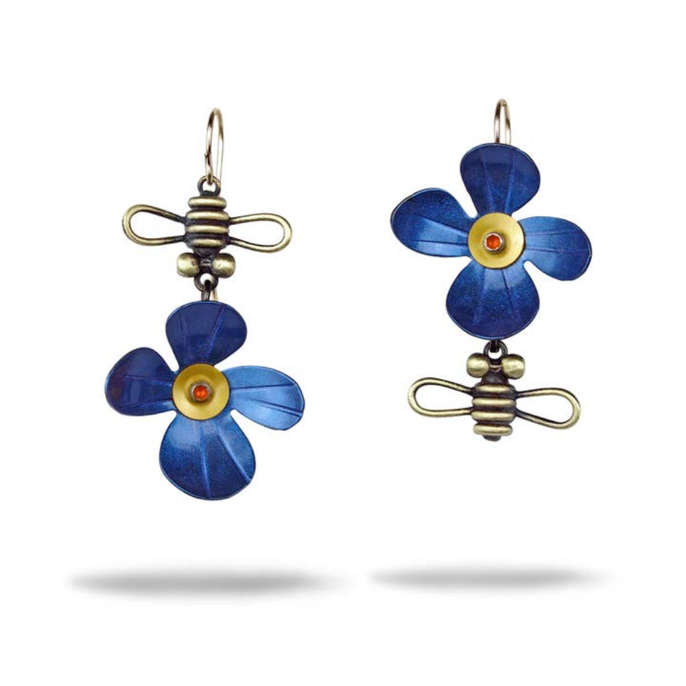Chickenscratch Blue Bloom Earrings - Floral Dangle Earrings for Women, Handmade Boho Jewelry | Perfect for Weddings, Parties & Everyday Wear