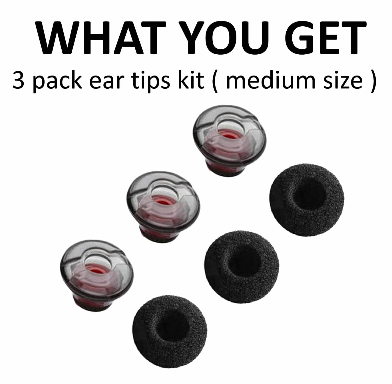 A-Focus Voyager 5200 Replacement Ear Tips Set - Comfortable Foam Earbuds & Silicone Ear Gels for Plantronics Voyager 5200 5210 5220 Headset - Medium Size (M) Gray - 3 Pcs - Perfect for Office Calls, Driving & Noise Isolation