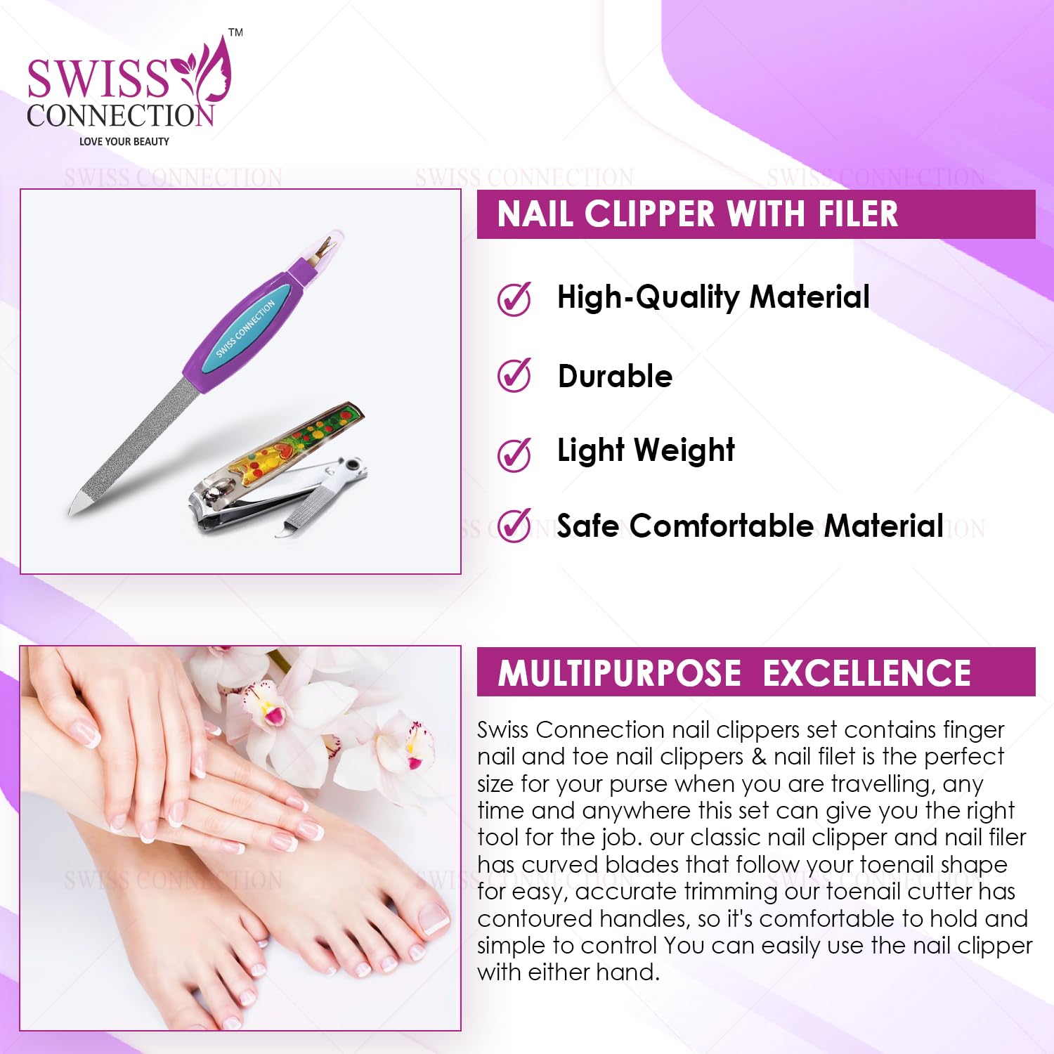 Premium Stainless Steel Foldable Nail Clippers Set for Men - Swiss Connection Nail Cutter with File & Organizer Case - Anti-Splash Design for Toenails & Fingernails - Compact Travel Nail Care Kit (2-Piece Set) - Perfect for Home, Office, Gym & Travel Essentials