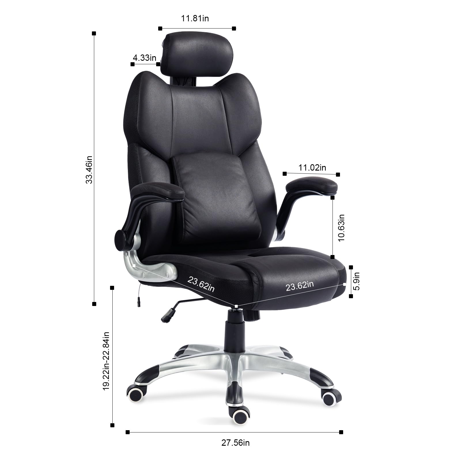 Premium CLATINA Leather Executive Massage Office Chair with Vibrating Lumbar Support - Ergonomic Adjustable Height Computer Desk Chair with Flip-Up Arms for Home & Business Use - Perfect for Long Work Hours, Gaming, and Relaxation