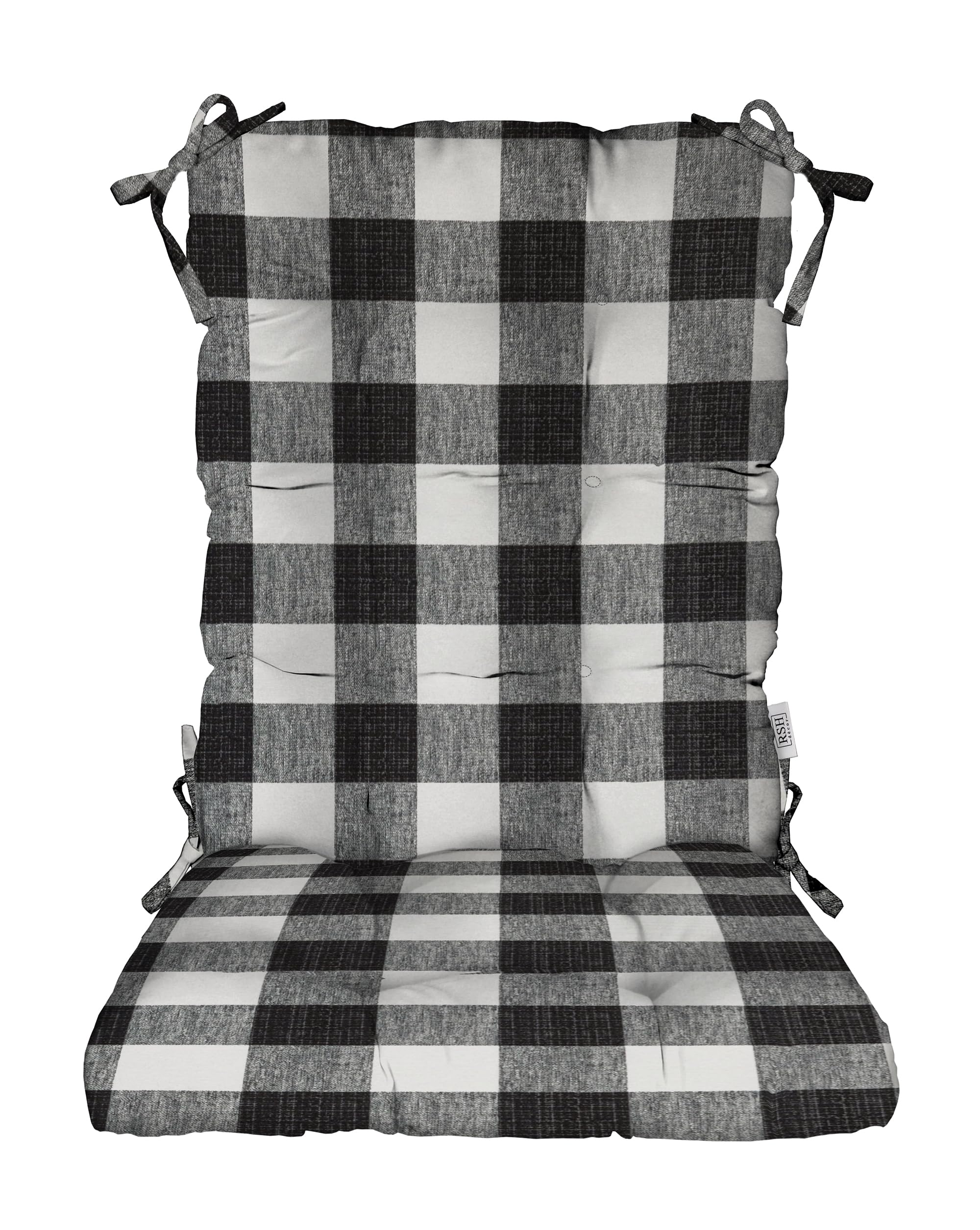 RSH Décor Indoor/Outdoor Tufted Rocker Cushion - Large Black Buffalo Plaid Chair Pad for Patio, Porch & Nursery - Water-Resistant & Comfortable Seat Cushion